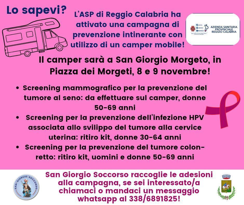 La campagna di prevenzione itinerante dell'ASP di Reggio Calabria (dalle ore 9.00)