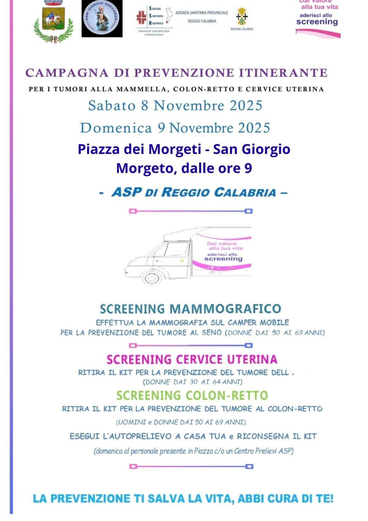 La campagna di prevenzione itinerante dell'ASP di Reggio Calabria (dalle ore 9.00)