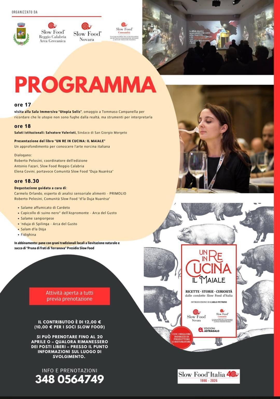 Visita alla Sala Immersiva "Utopia Solis" - Presentazione del libro "Un Re in Cucina: Il Maiale" - Degustazione (inizio ore 17.00)