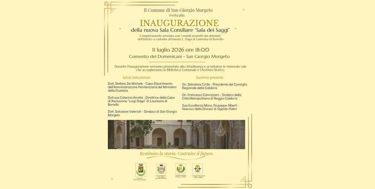 Inaugurazione Nuova Sede Sala consiliare "Sala Dei Saggi" (Inizio ore 18.00)