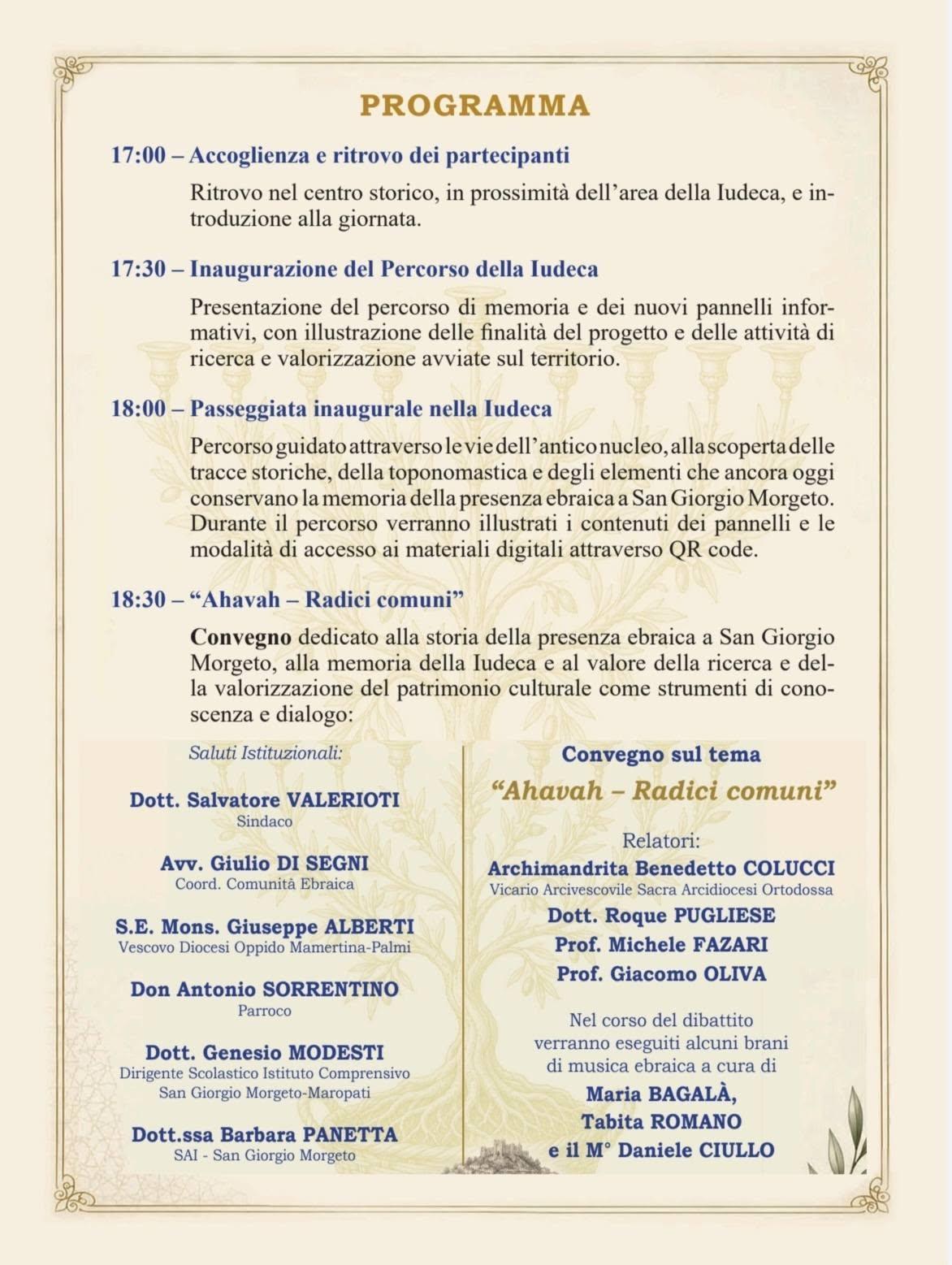 " La Iudeca Ritorvata - Ahavah - Radici comuni (Inizio ore 17.00)