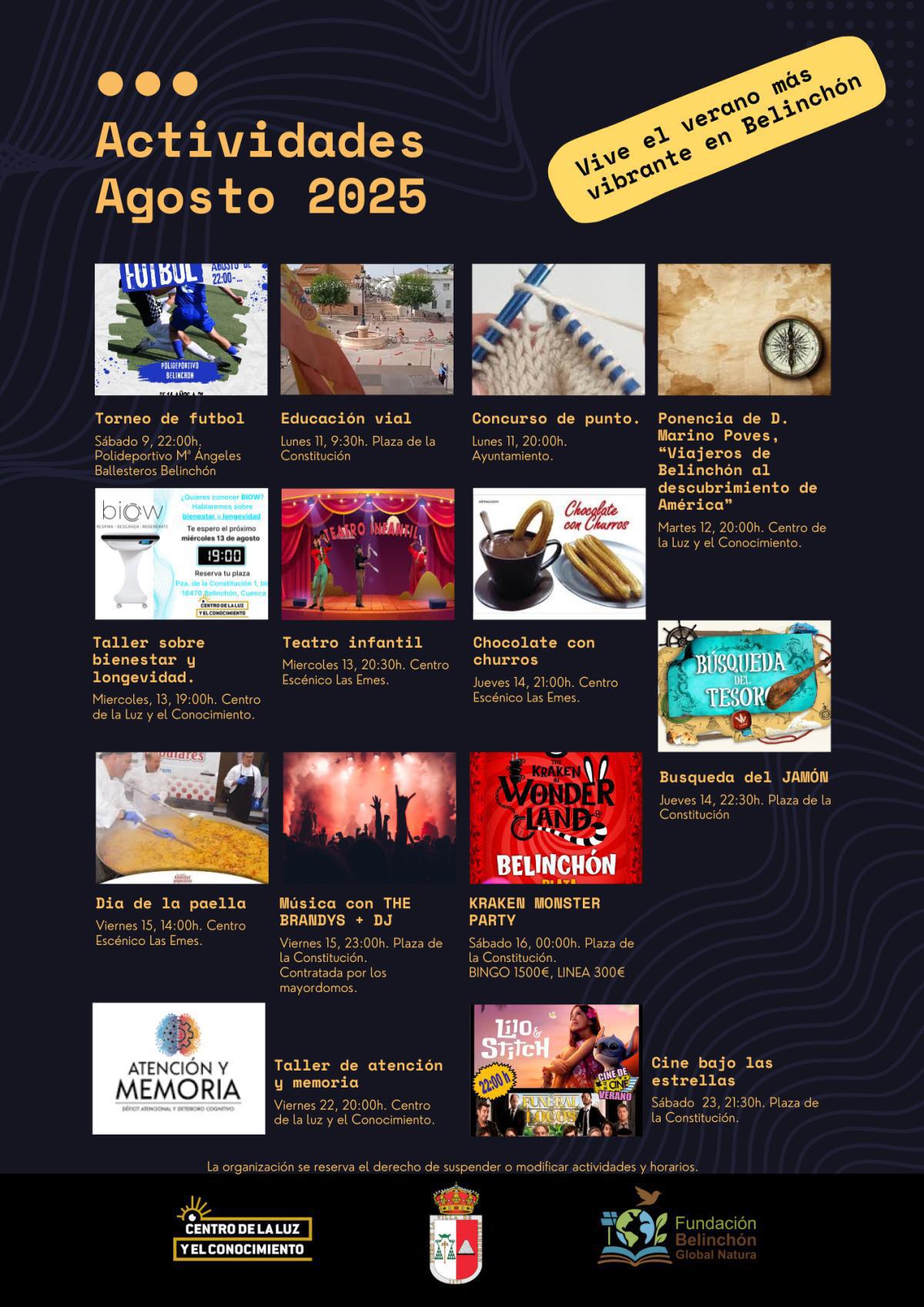 CALENDARIO ACTIVIDADES AGOSTO 2025