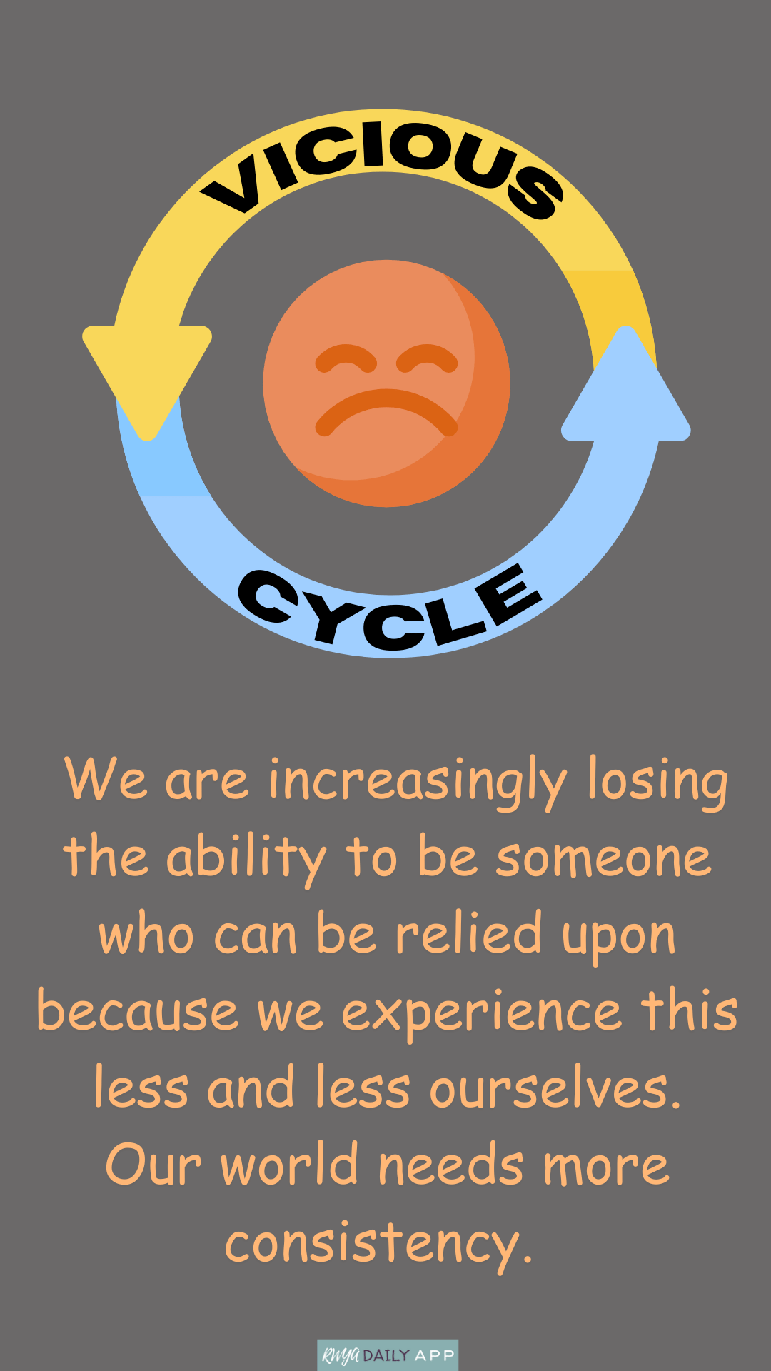 Vicious Cycle: We are increasingly losing the ability to be someone who can be relied upon because we experience this less and less ourselves. Our world needs more consistency. 