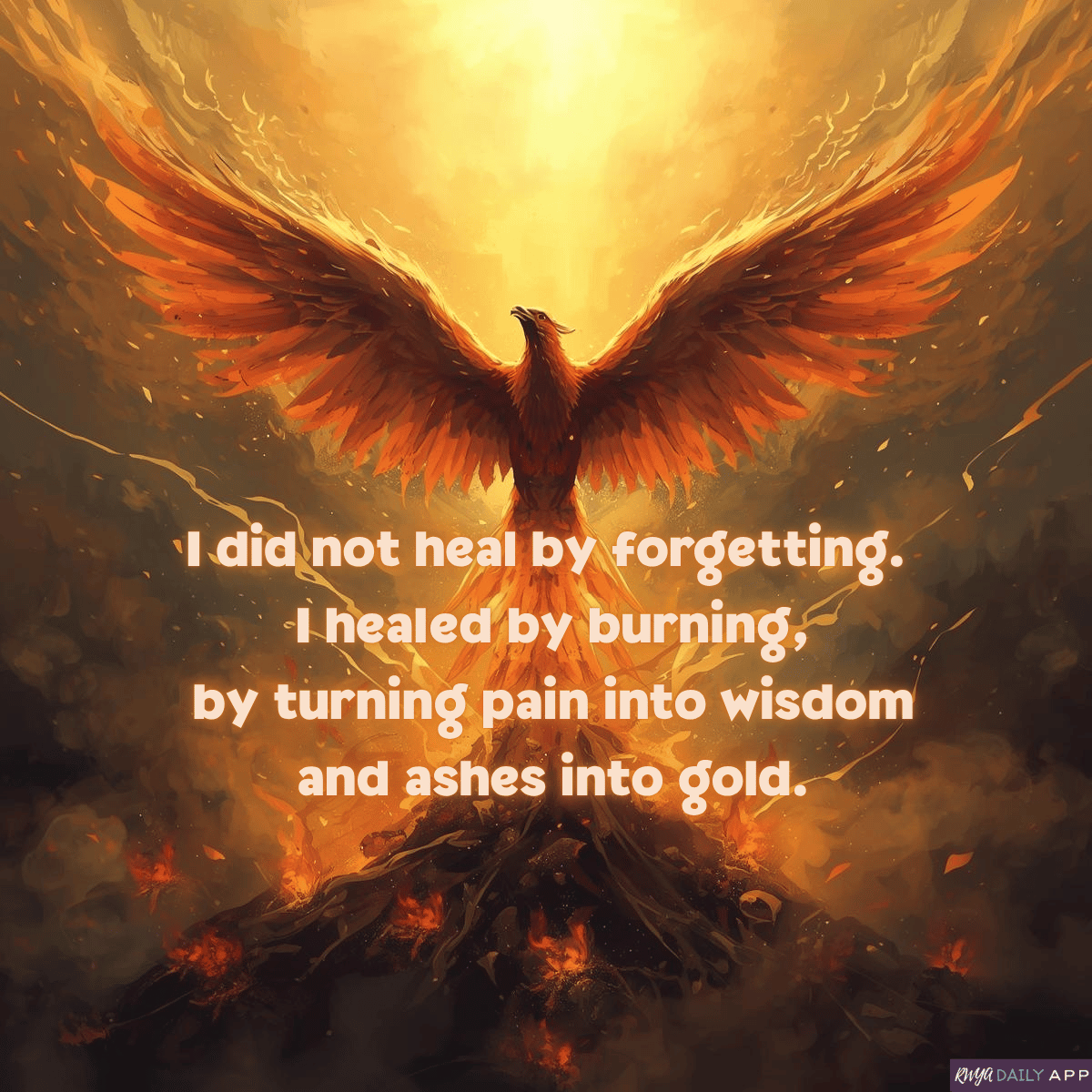 I did not heal by forgetting. I healed by burning, by turning pain into wisdom and ashes into gold.