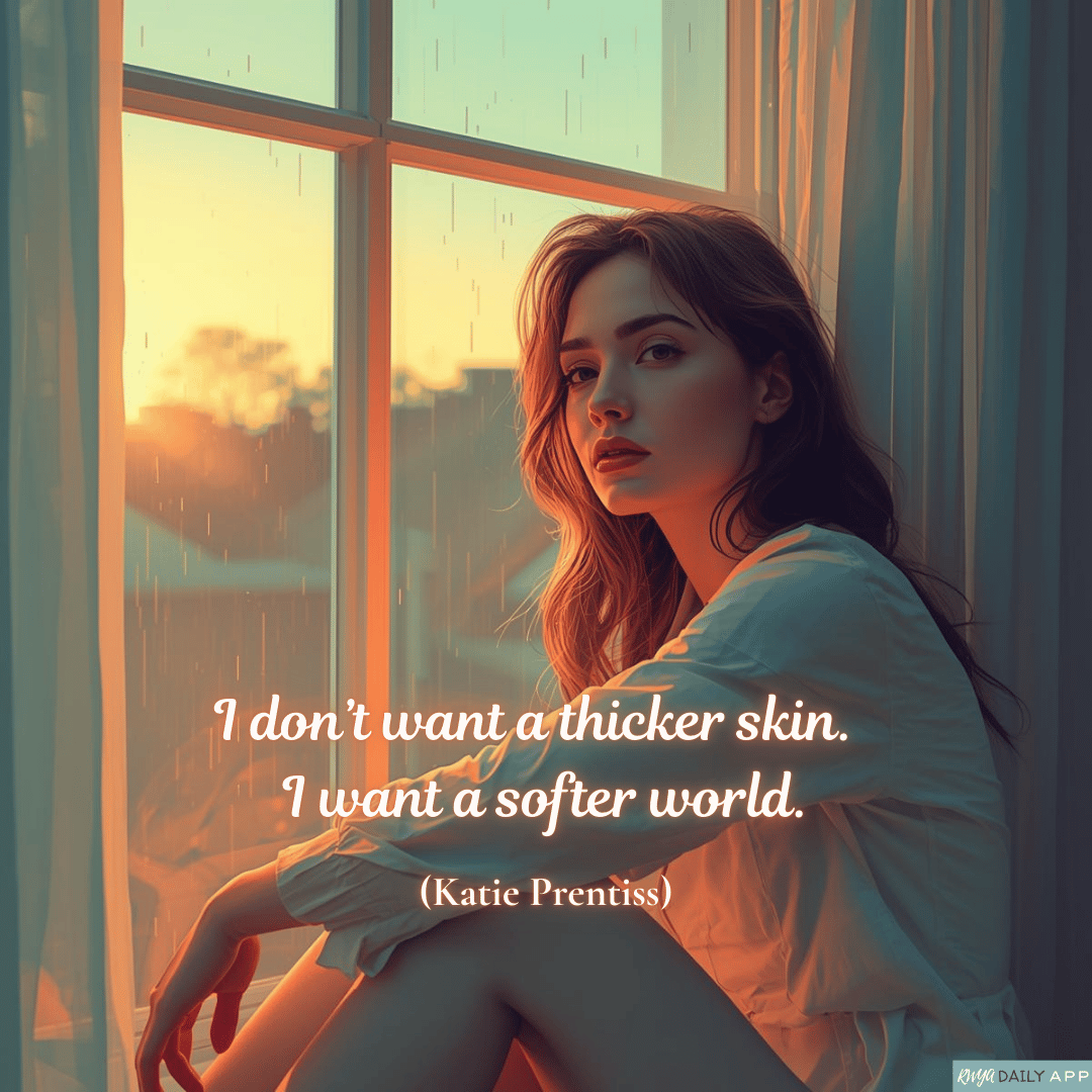 I don’t want a thicker skin. I want a softer world. (Katie Prentiss)
