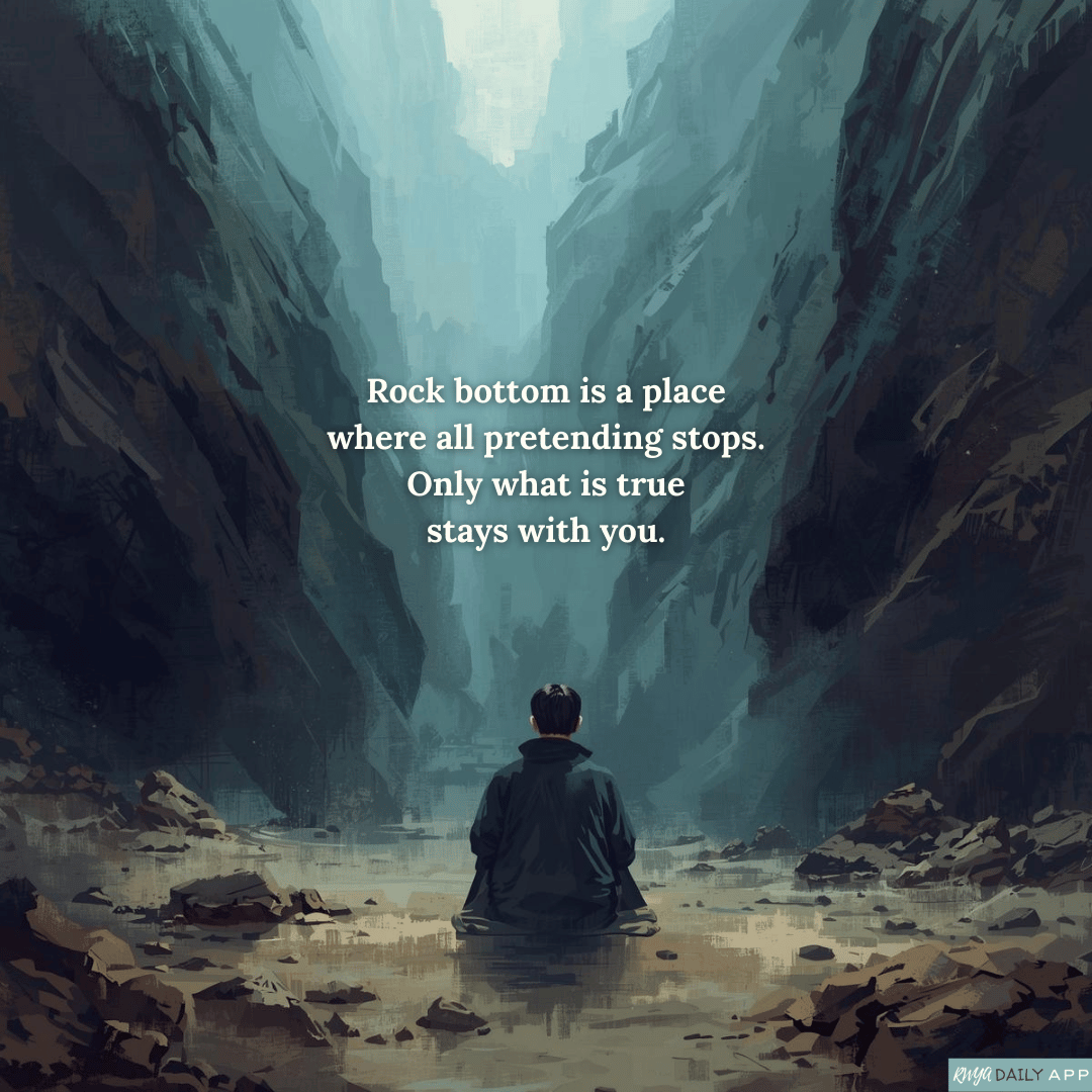 Rock bottom is a place where all pretending stops. Only what is true stays with you. 