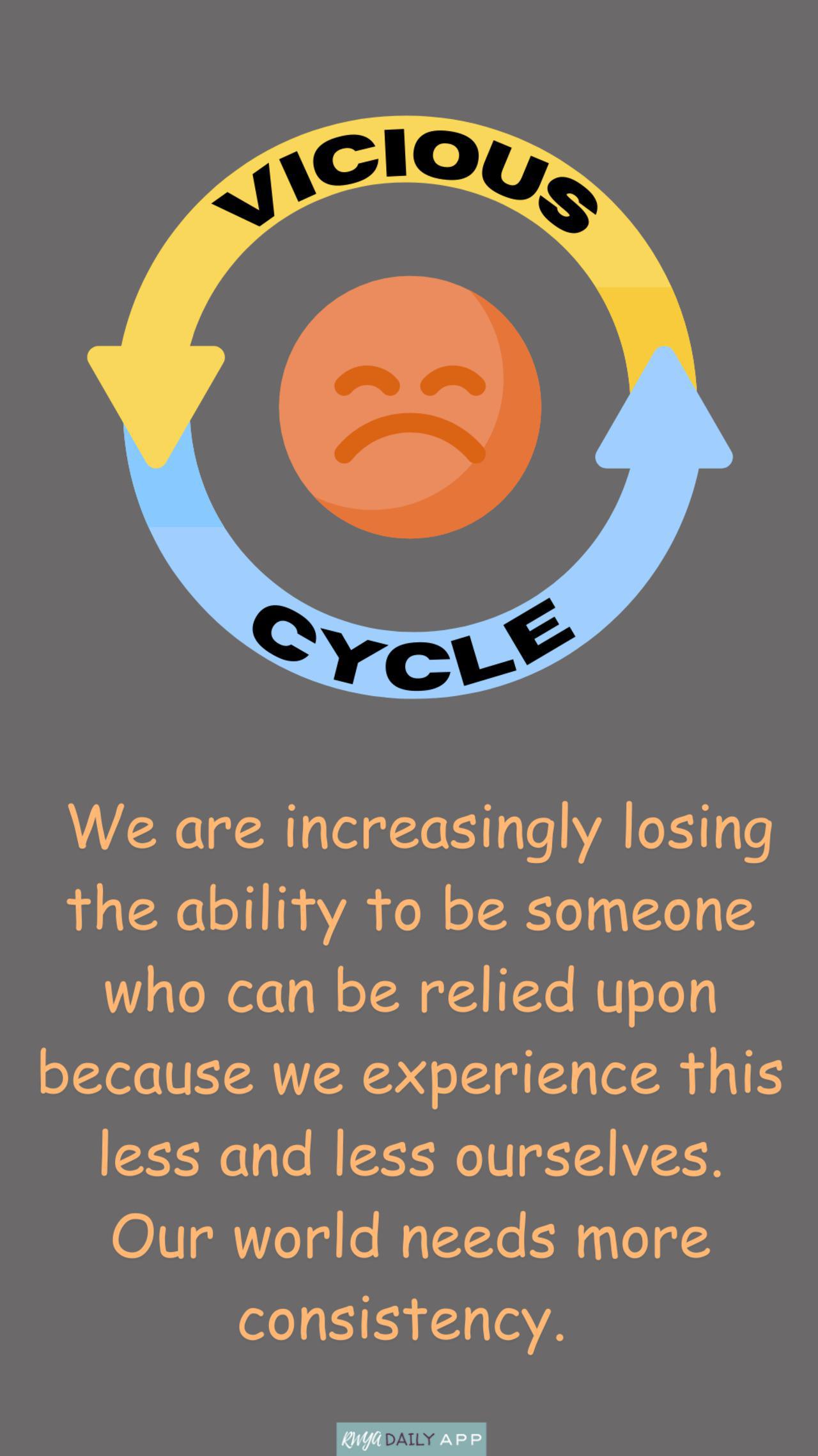 Vicious Cycle: We are increasingly losing the ability to be someone who can be relied upon because we experience this less and less ourselves. Our world needs more consistency. 