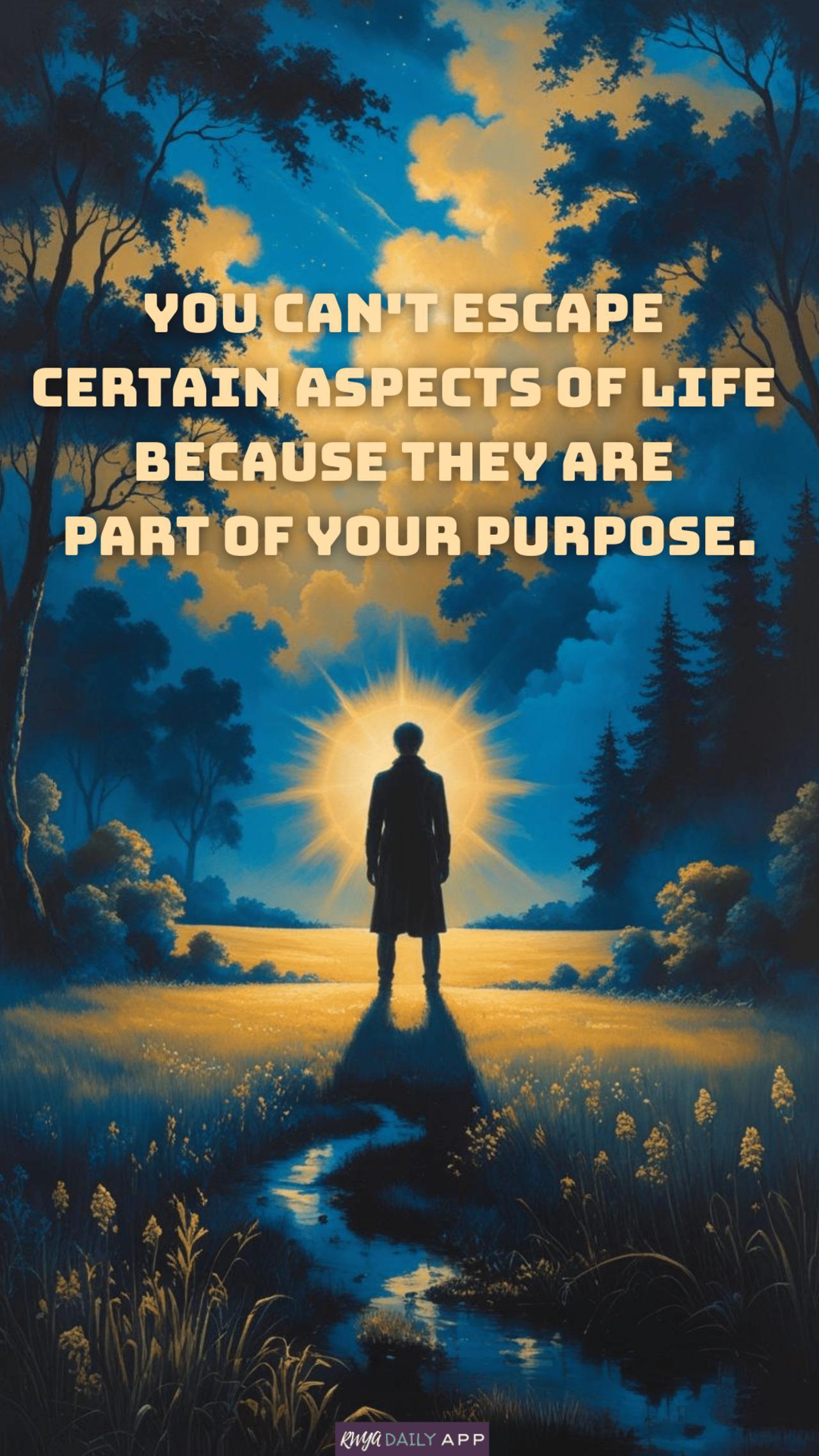 You can't escape certain aspects of life because they are part of your purpose.