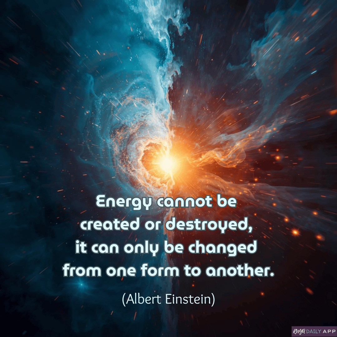 Energy cannot be created or destroyed,  it can only be changed from one form to another.  (Albert Einstein)