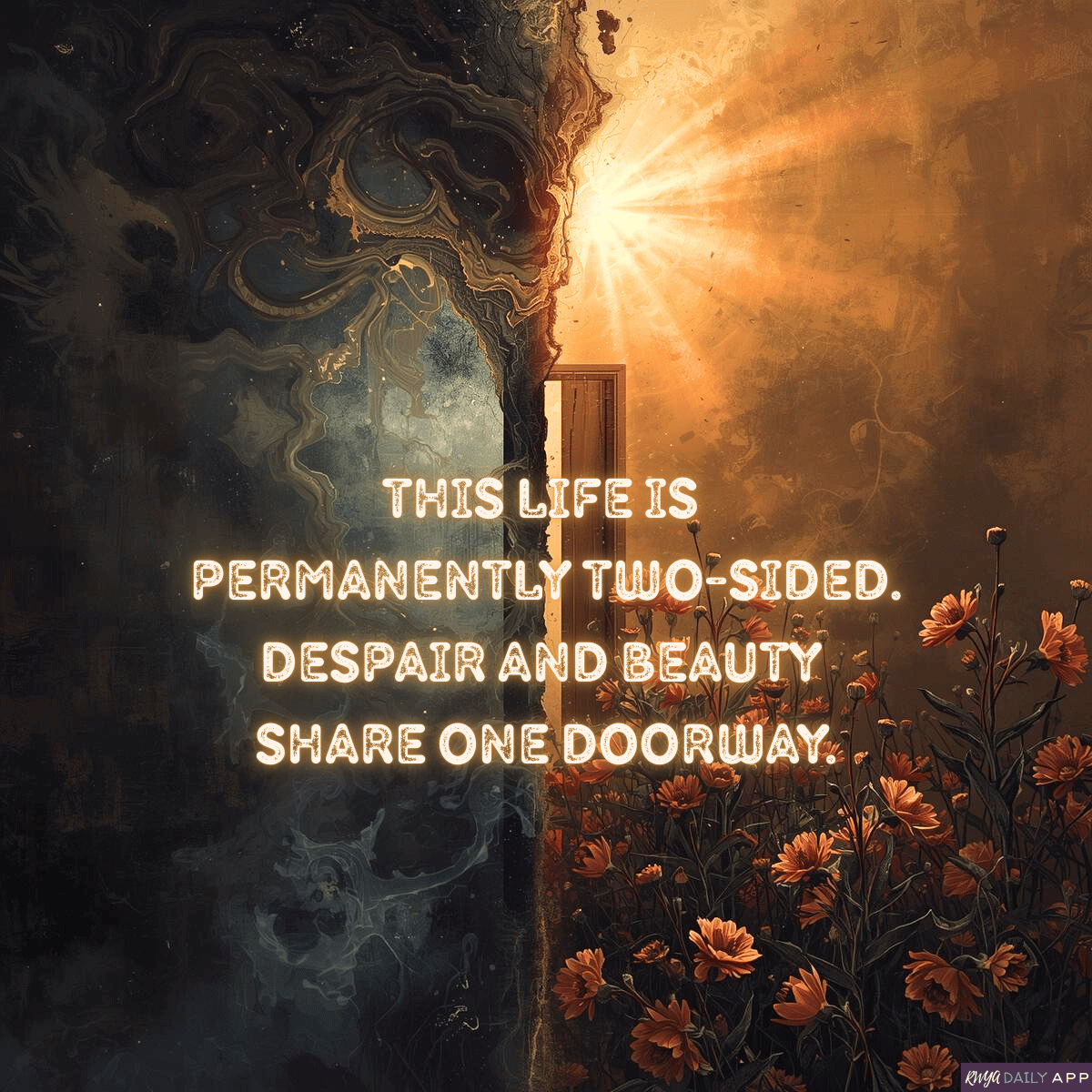 This life is permanently two-sided. Despair and beauty share one doorway.