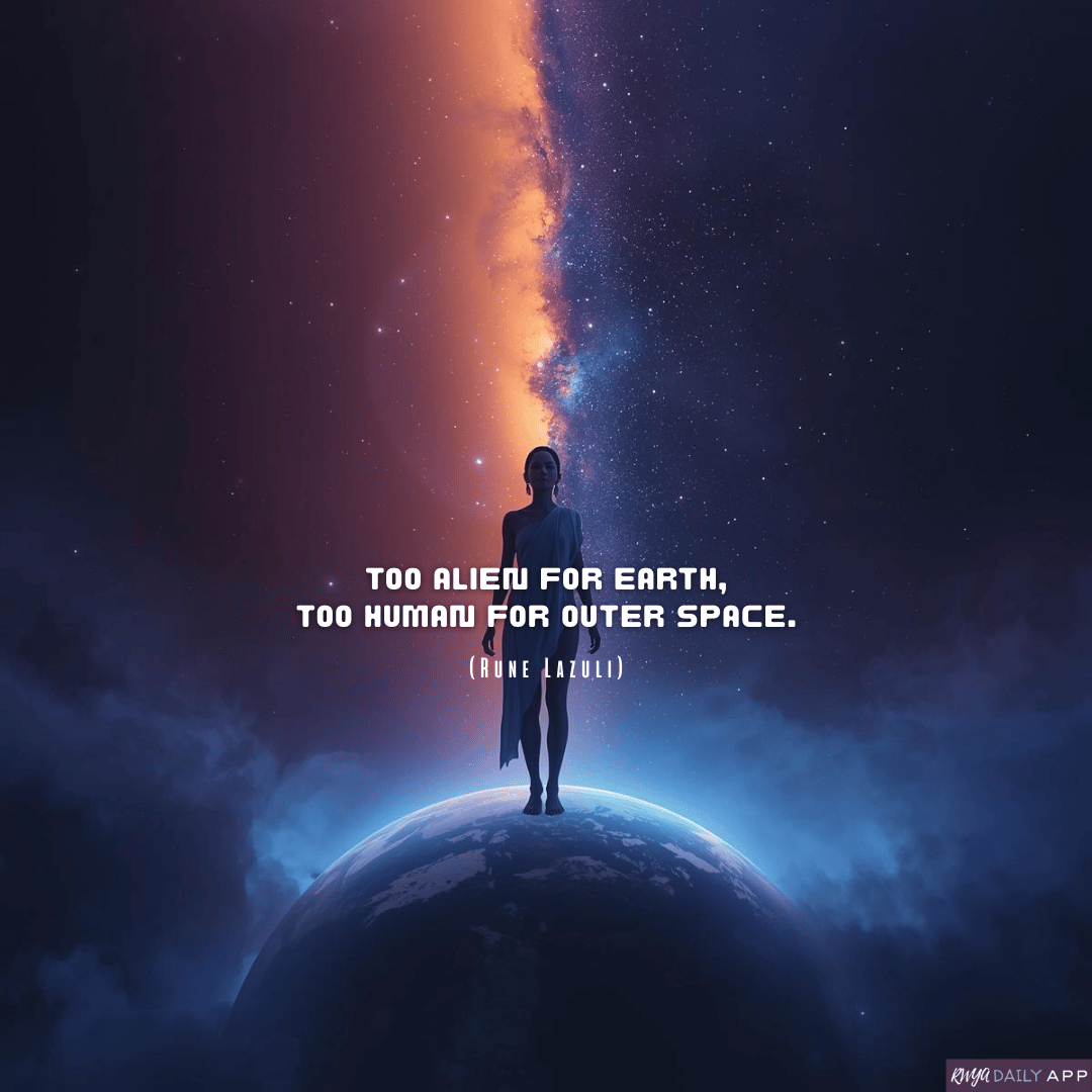 Too alien for earth, too human for outer space. (Rune Lazuli) 
