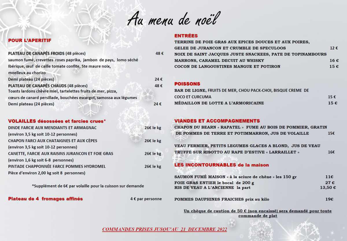 Notre carte des plats pour Noël 2022 Notre carte des plats pour Noël 2022