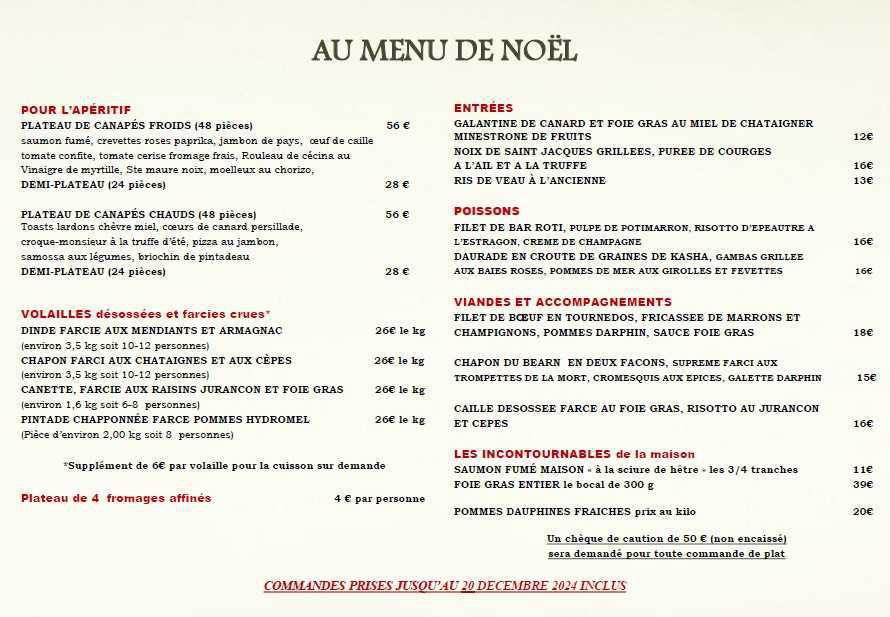 NOTRE MENU DE NOEL 2024 NOTRE MENU DE NOEL 2024
