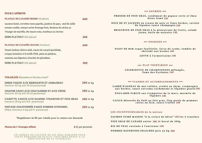 Carte des menus pour les fêtes 2025