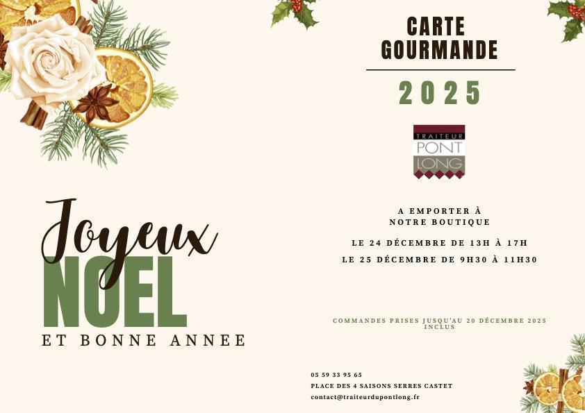 Carte des menus pour les fêtes 2025