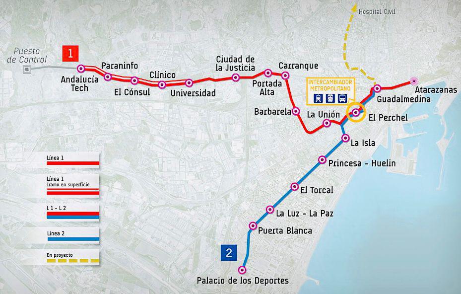 Le métro arrive dans le centre de Malaga