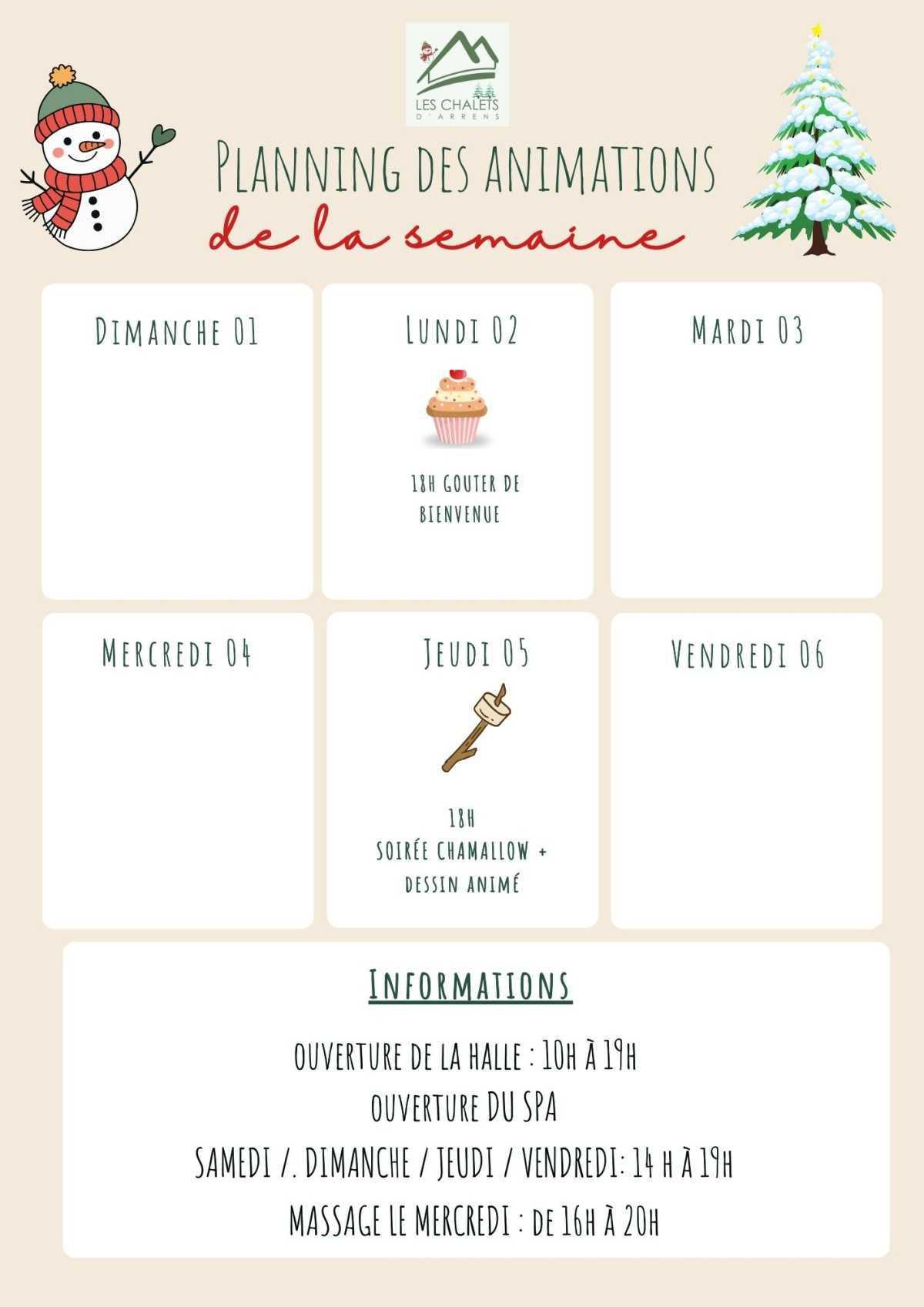 PLANNING DES ANIMATIONS