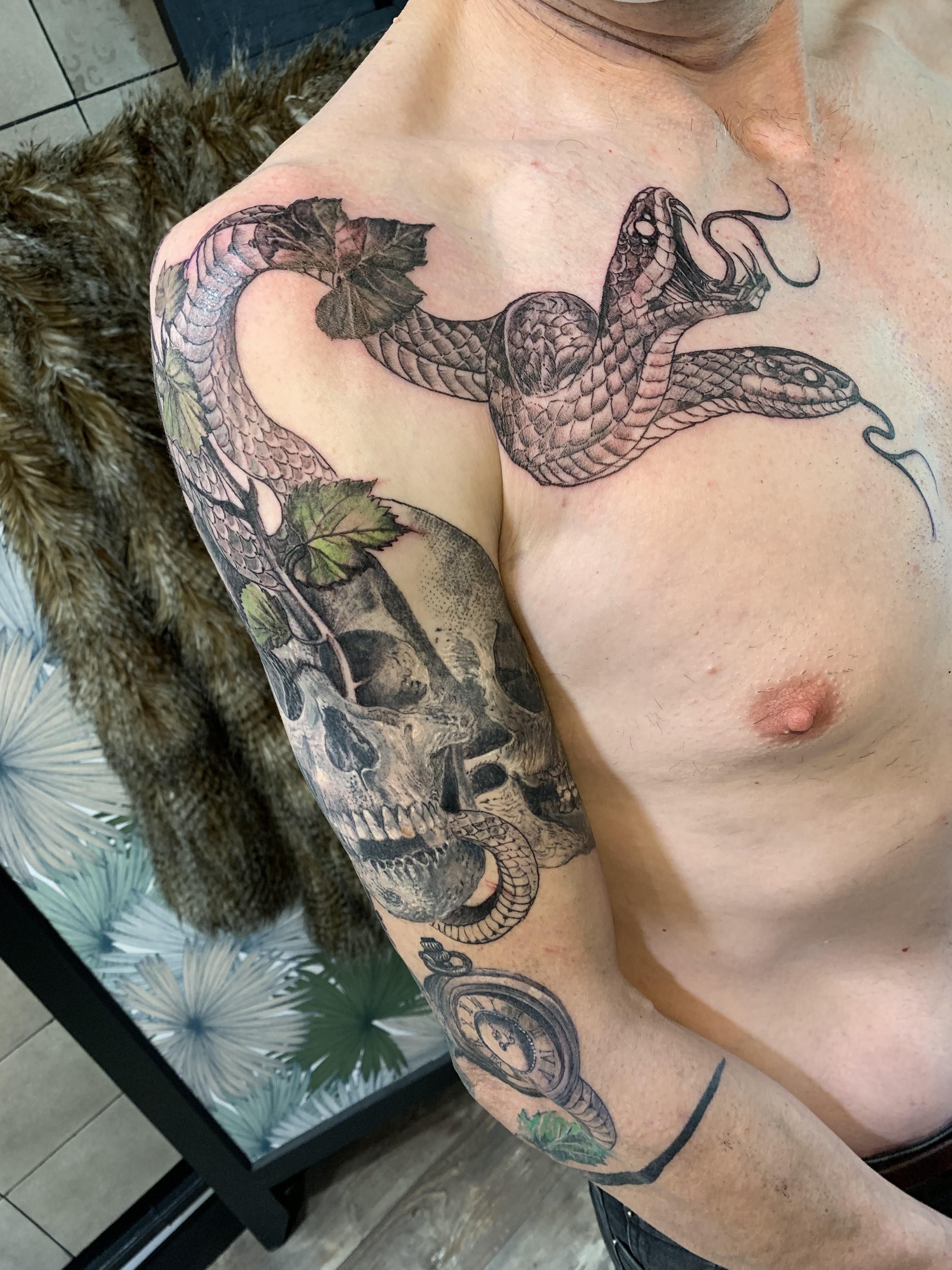 Tattoo tete de mort serpent