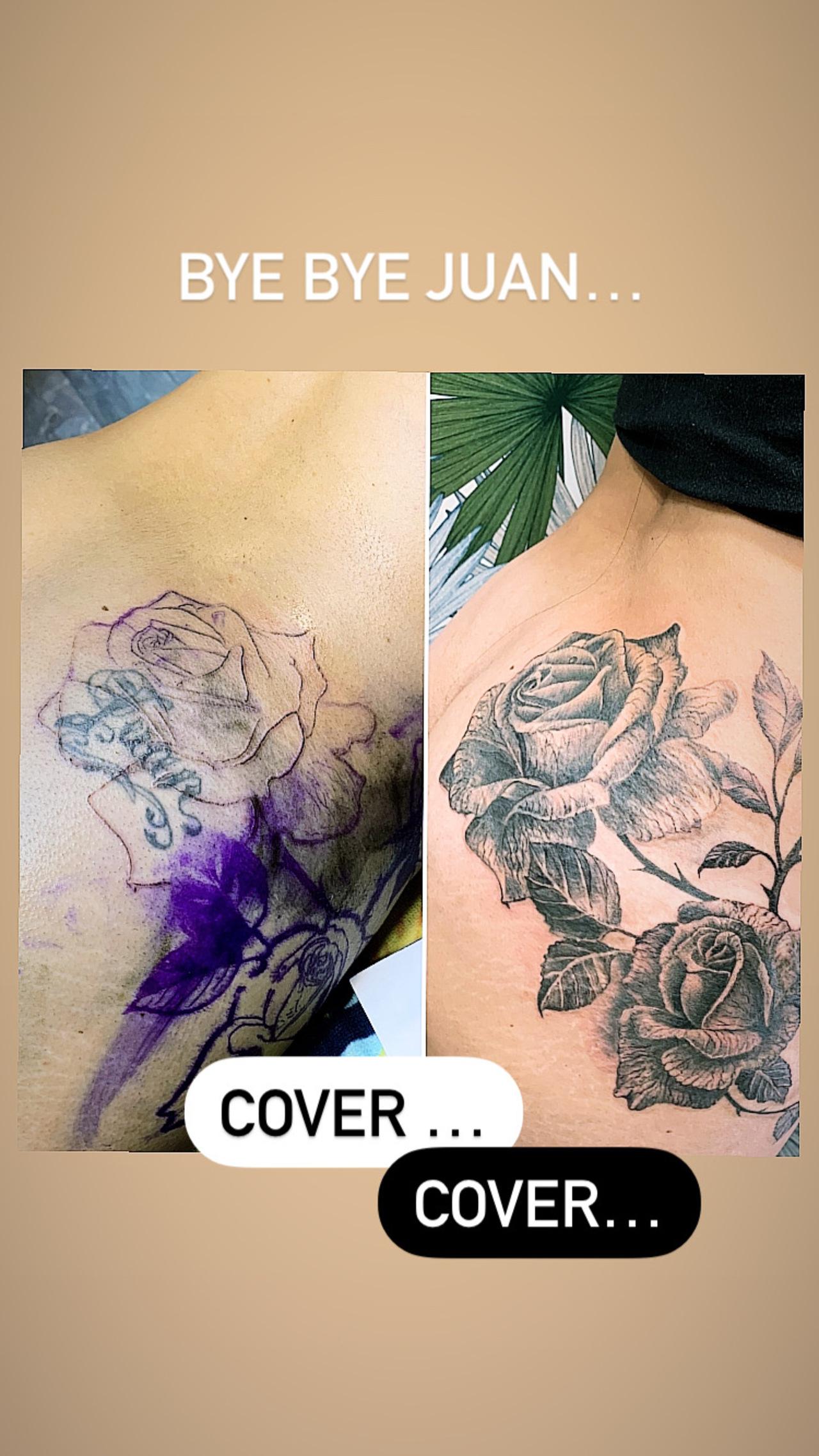 Tattoo cover / recouvrement ecriture par rose