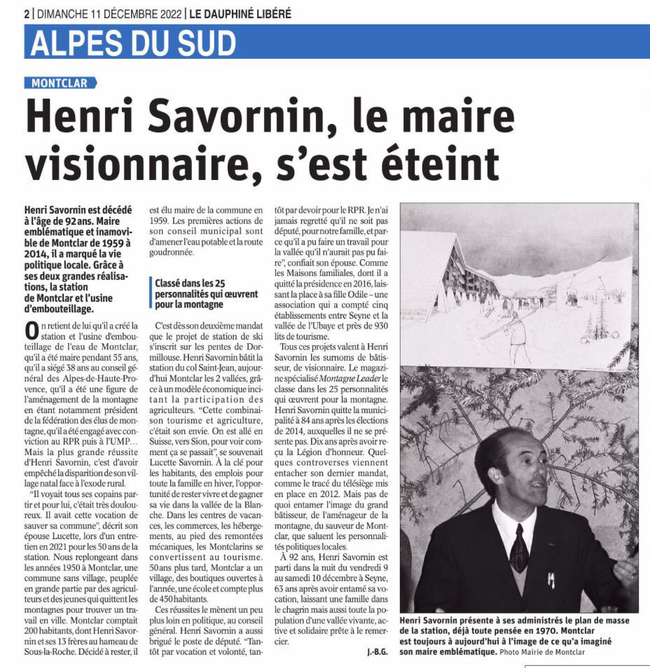 Décès d'Henri Savornin - Extrait de Presse