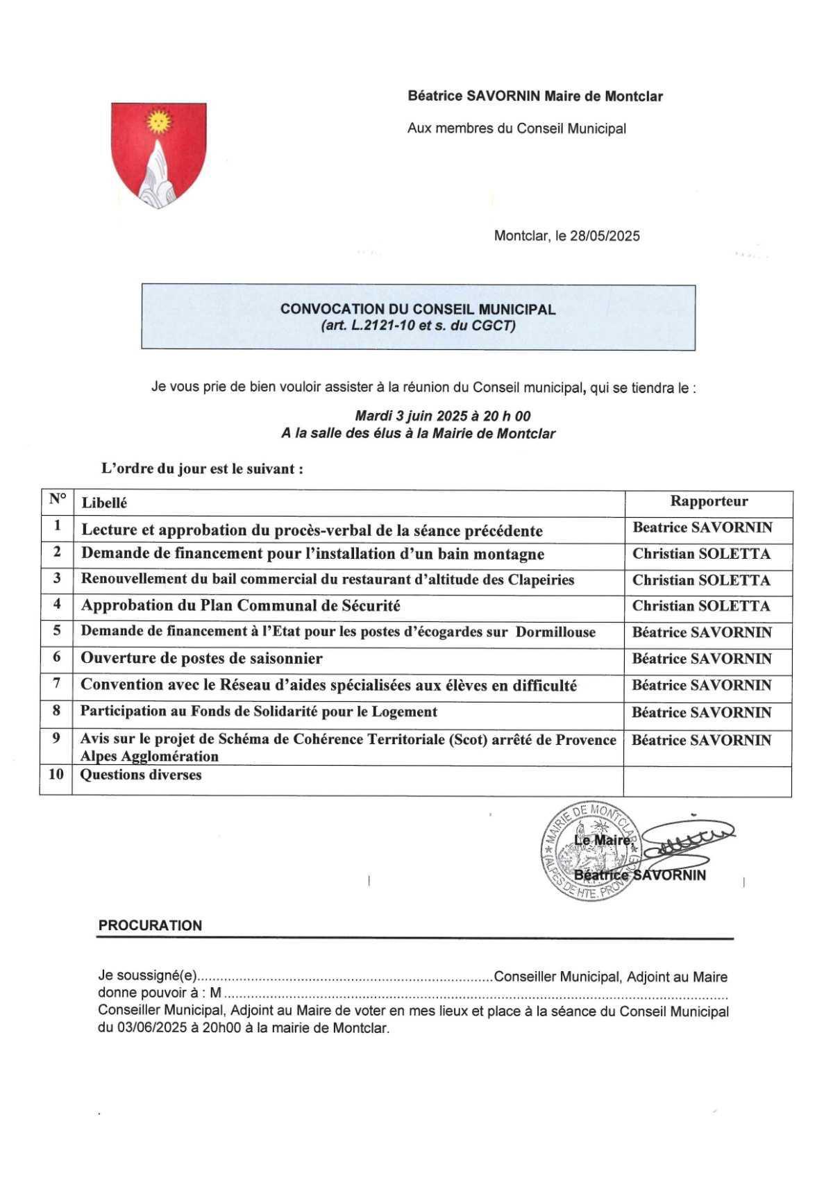 Réunion du Conseil Municipal 3 juin 2025