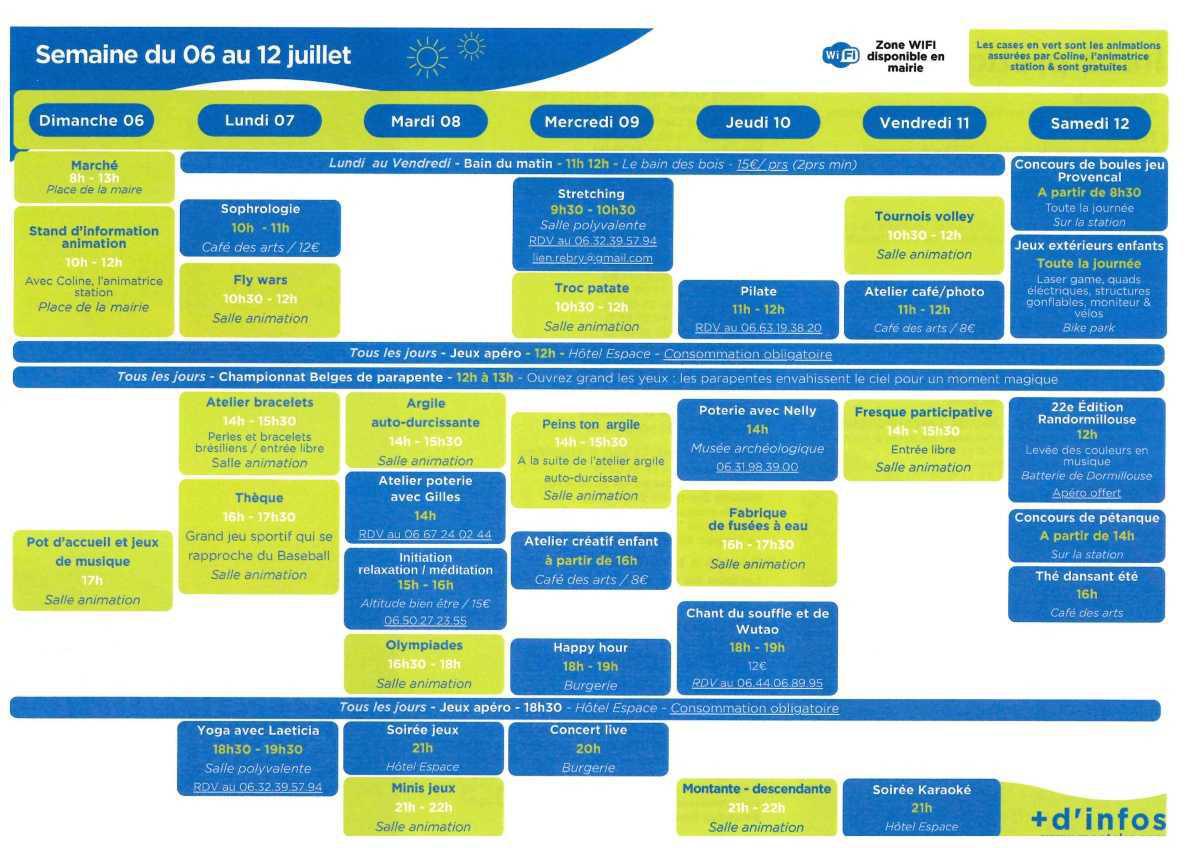 PROGRAMME D'ANIMATION du 06 au 12 JUILLET