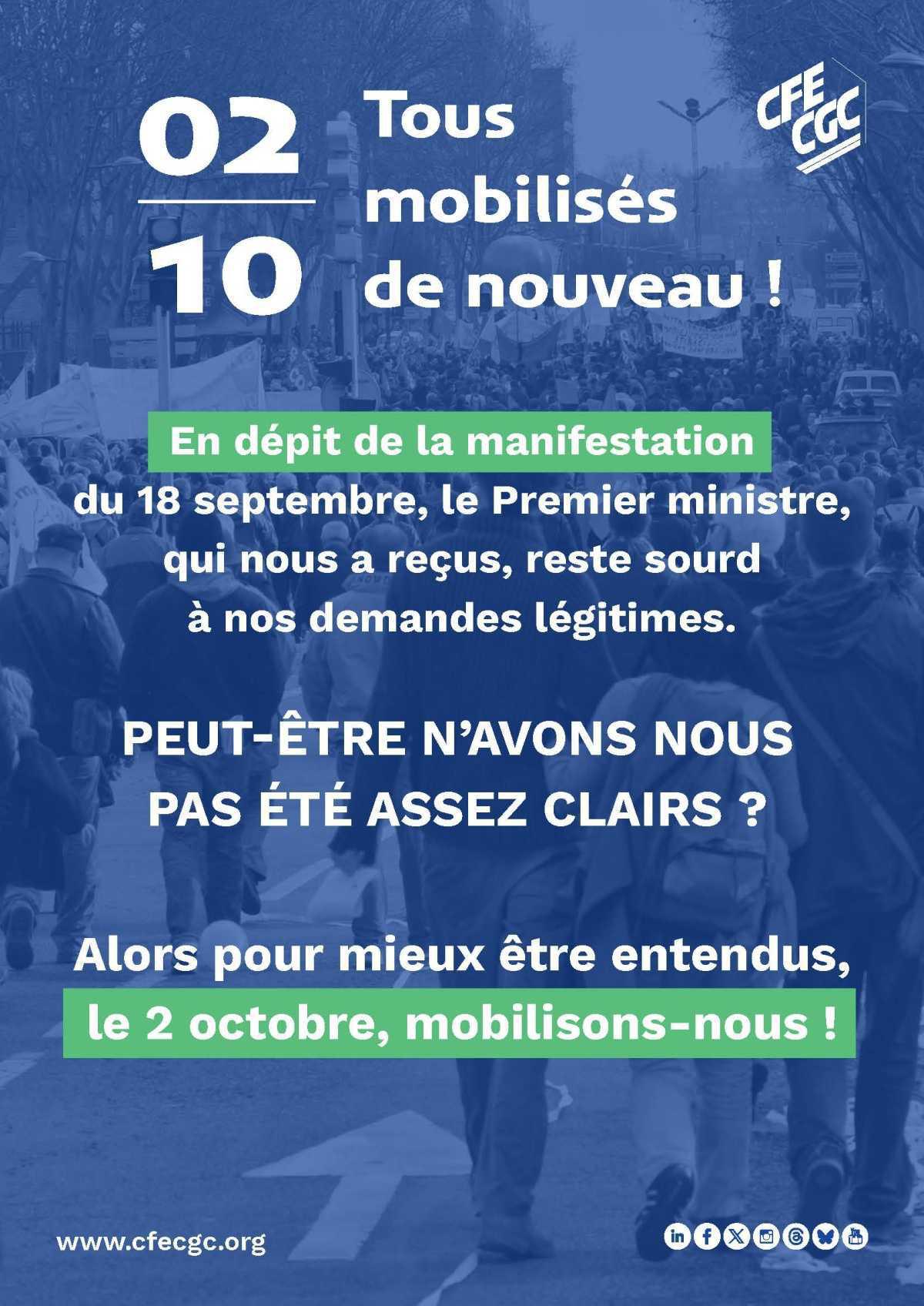LE 02 OCTOBRE : TOUS MOBILISÉS DE NOUVEAU !