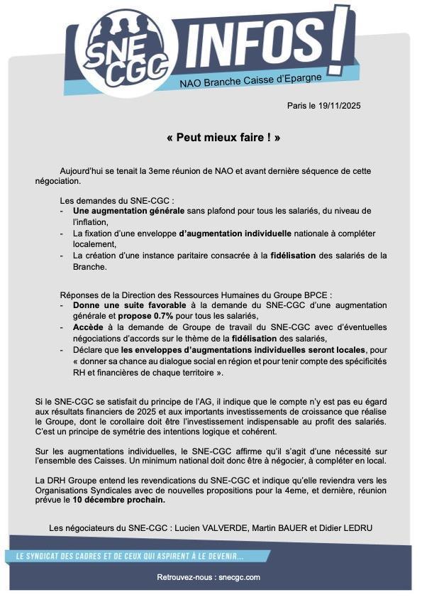 19 Novembre 2025 : NAO Branche Caisse d'épargne (avant dernière réunion)