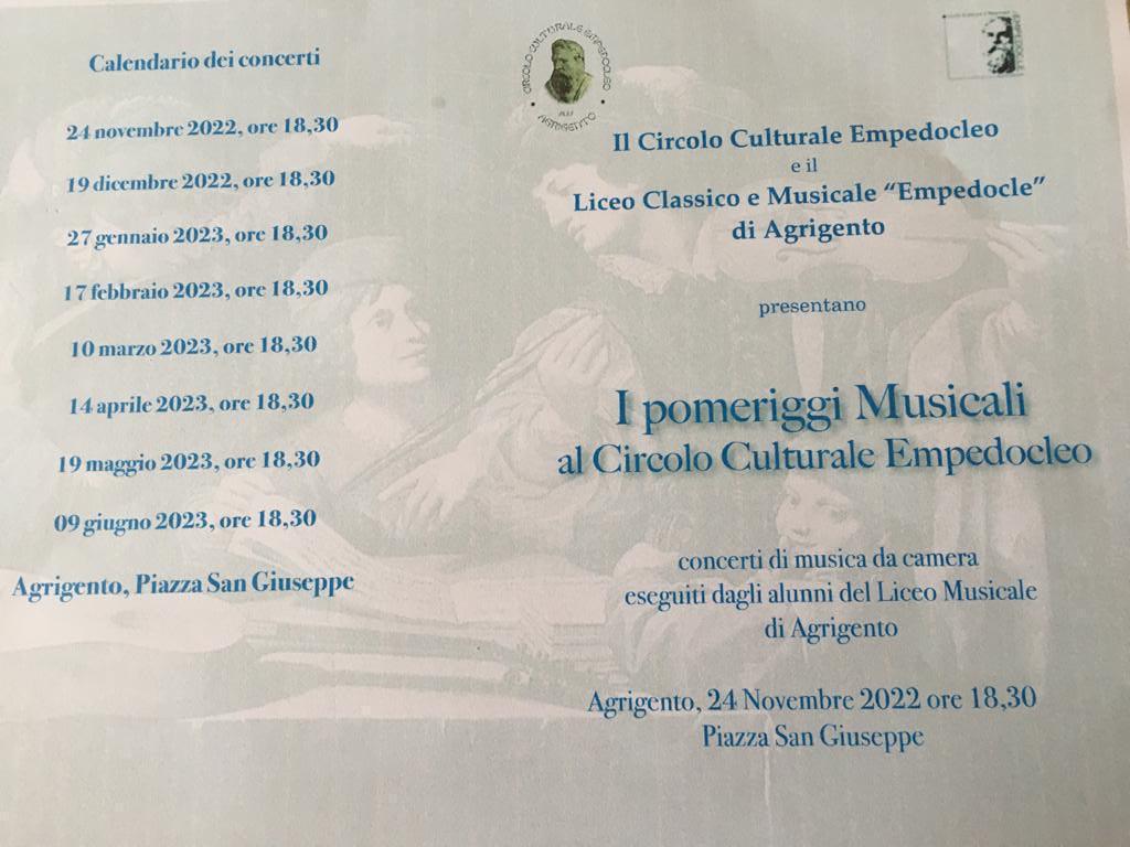 I Pomeriggi Musicali al Circolo Culturale Empedocleo