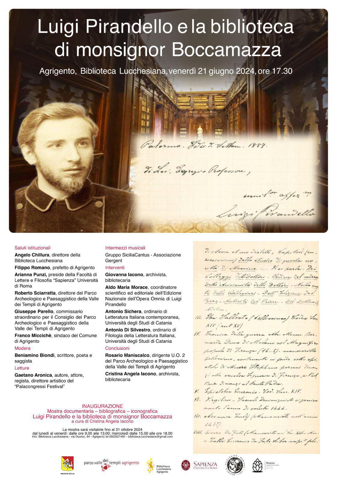 Mostra documentaria - bibliografica - iconografica "Luigi Pirandello e la biblioteca di monsignor Boccamazza"