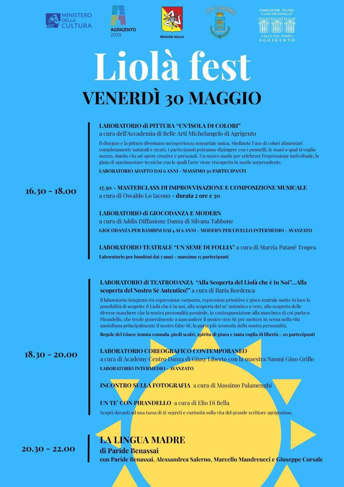 Liolà Fest - Laboratori (dalle ore 16:30 alle ore 18:00)