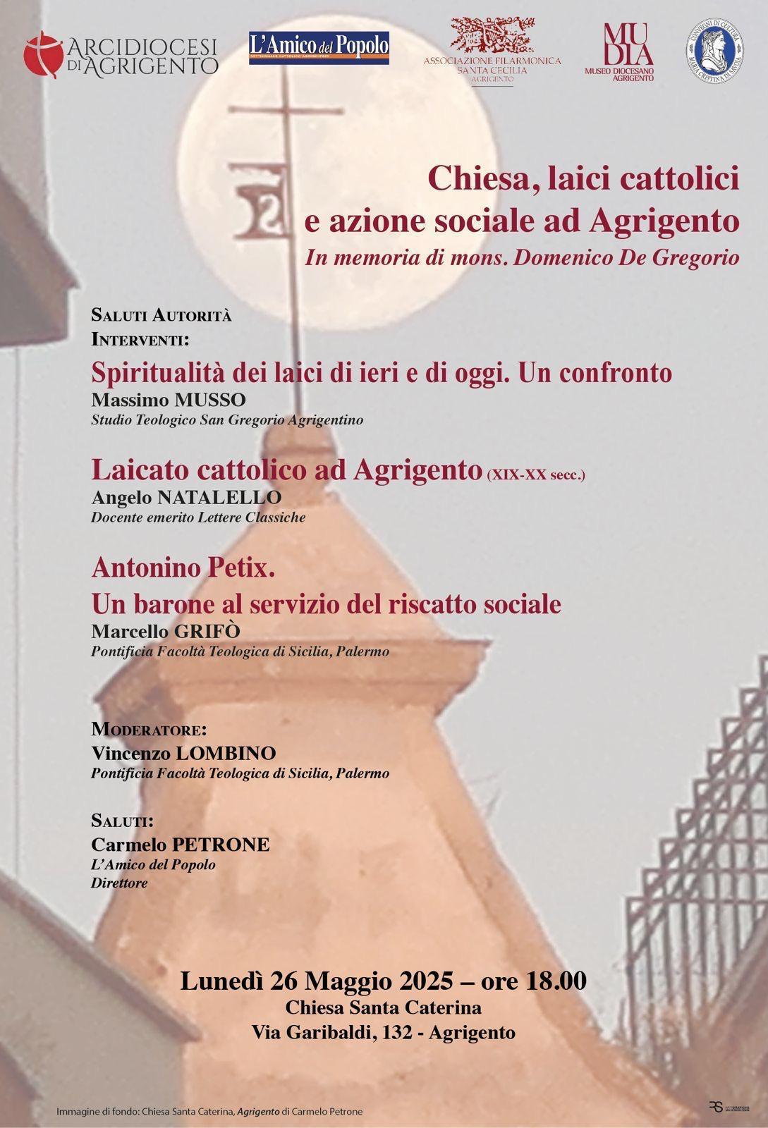 Chiesa, laici cattolici e azione sociale ad Agrigento - In memoria di mons. Domenico De Gregorio (inizio ore 18.00)