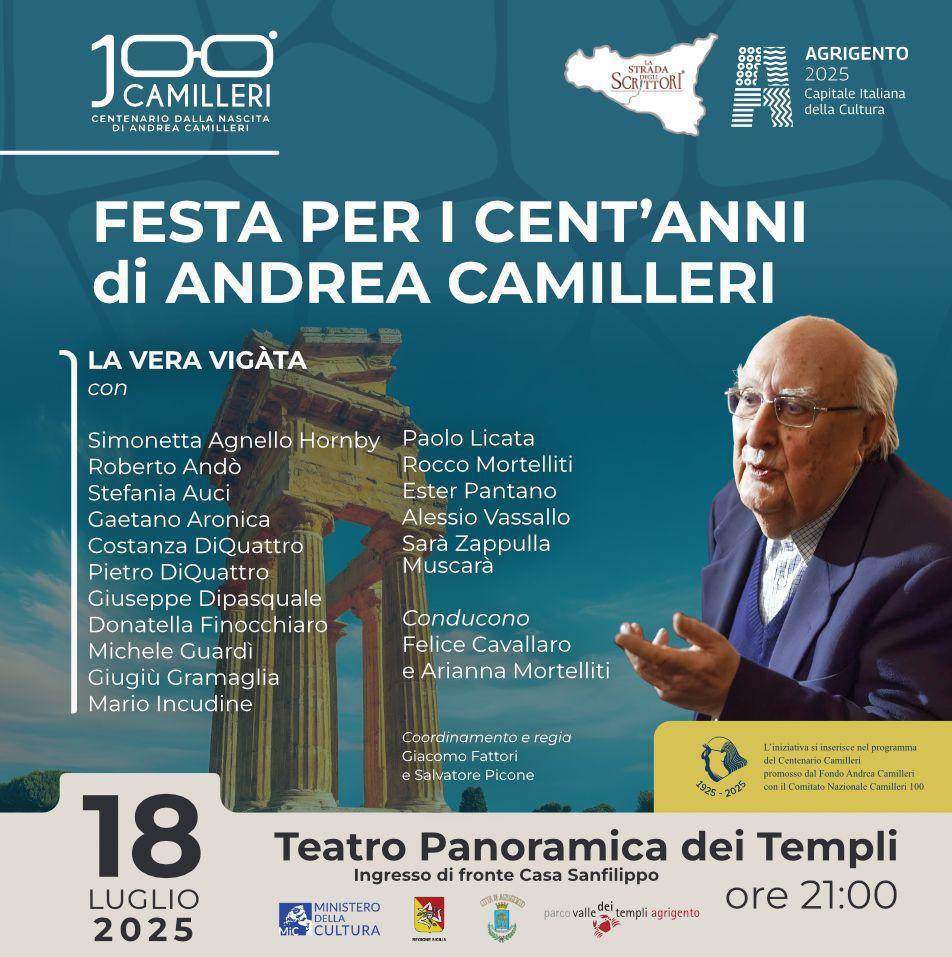 Talk - spettacolo, "La vera Vigata" Festa per i 100 anni di Andrea Camilleri (inizio ore 21.00)