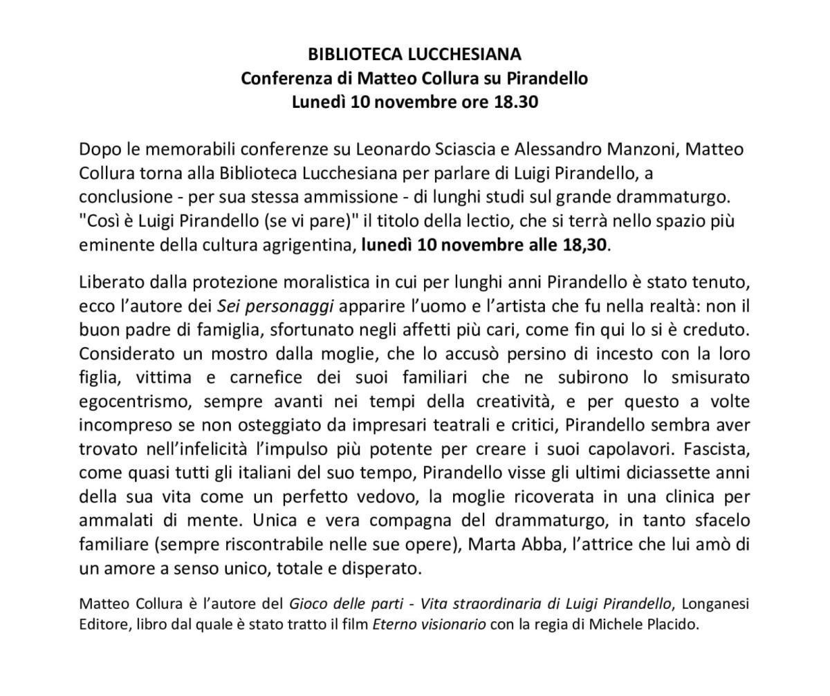 Matteo Collura "Così è Pirandello (se vi pare)" (inizio ore 18.30)