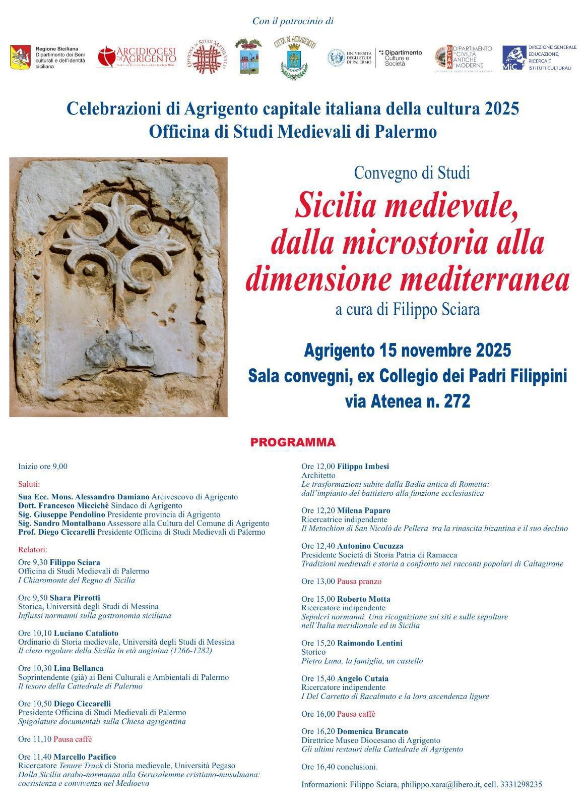 Convegno di Studi Sicilia medievale, dalla microstoria alla dimensione mediterranea (inizio ore 9.00)