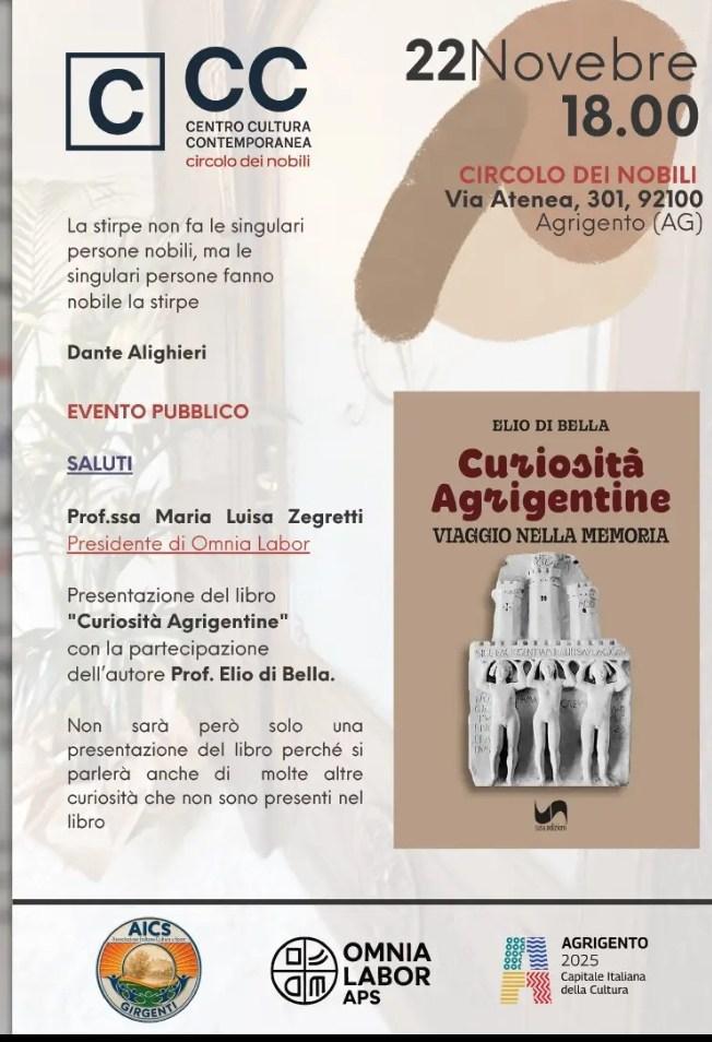 Presentazione libro "Curiosità Agrigentine" di Elio Di Bella (inizio ore 18.00)