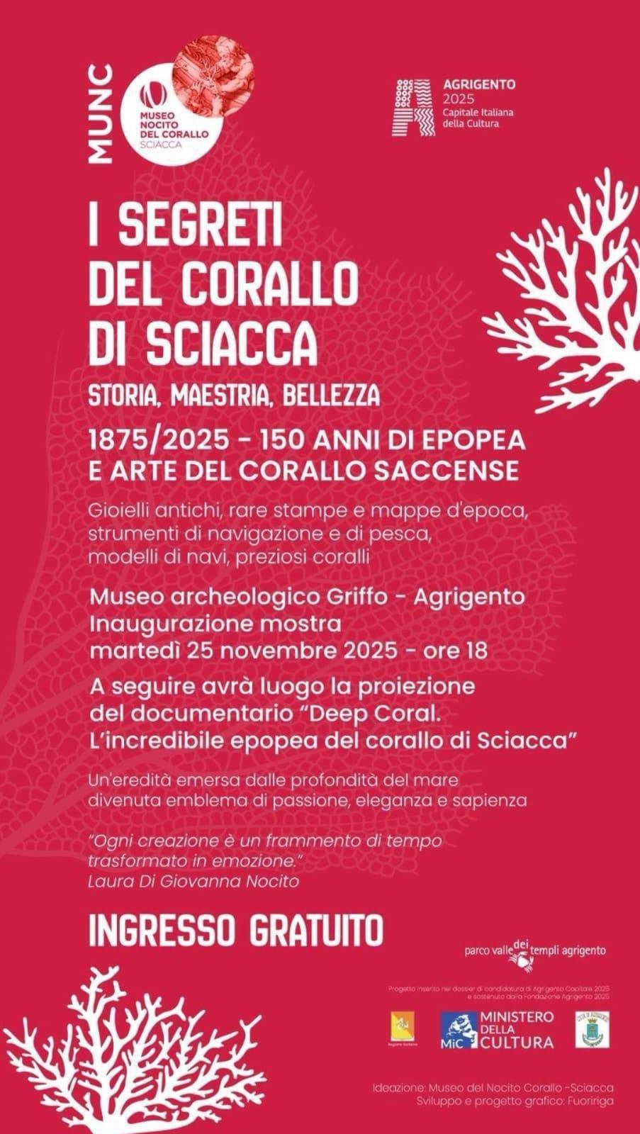 Inaugurazione Mostra "I Segreti del Corallo di Sciacca" Storia, Maestria, Bellezza (inizio ore 18.00)