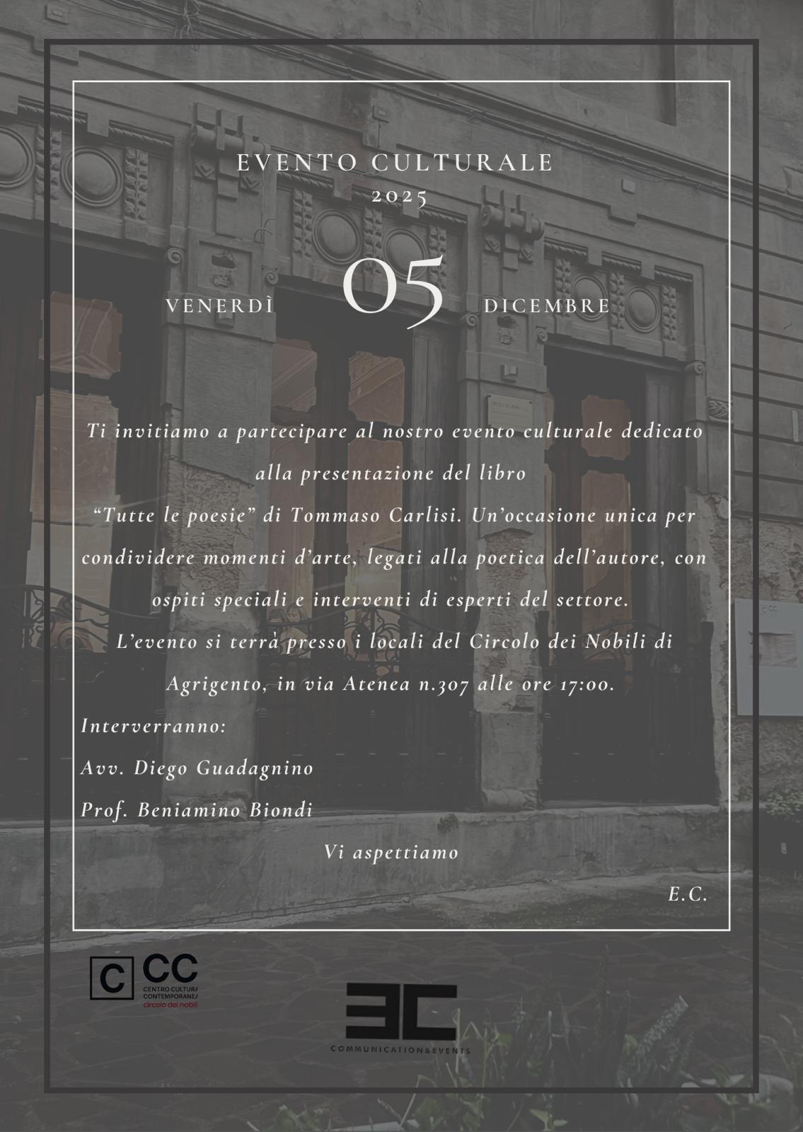 Presentazione del libro "Tutte le poesie" di Tommaso Carlisi (inizio ore 17.00)