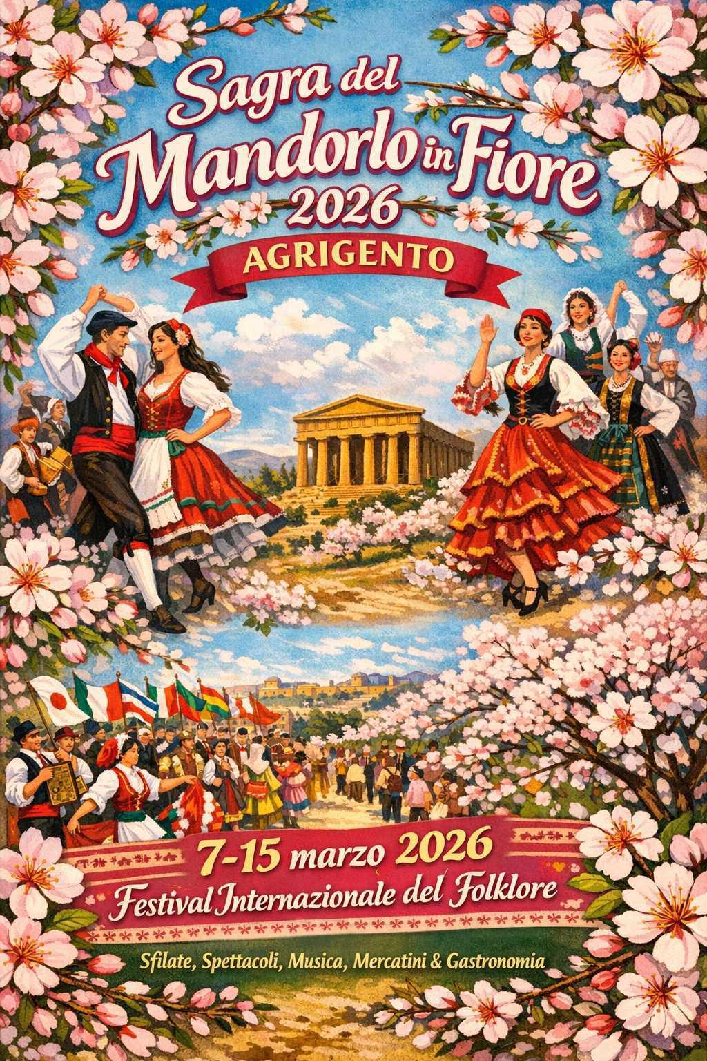 Sfilata Gruppi Folk, “La Passeggiata alla scoperta del mondo” Percorso guidato nella Valle dei Templi con gruppi Folk e scuole (inizio ore 10.00)