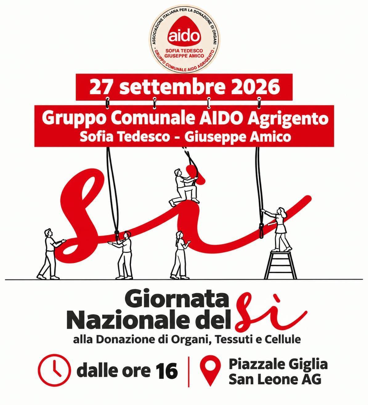Giornata nazionale del Si ,per la divulgazione del messaggio sulla donazione di organi, tessuti e cellule (inizio ore 16:00) (organizzato da Gruppo Comunale AIDO Agrigento - su richiesta pubblicazione evento)