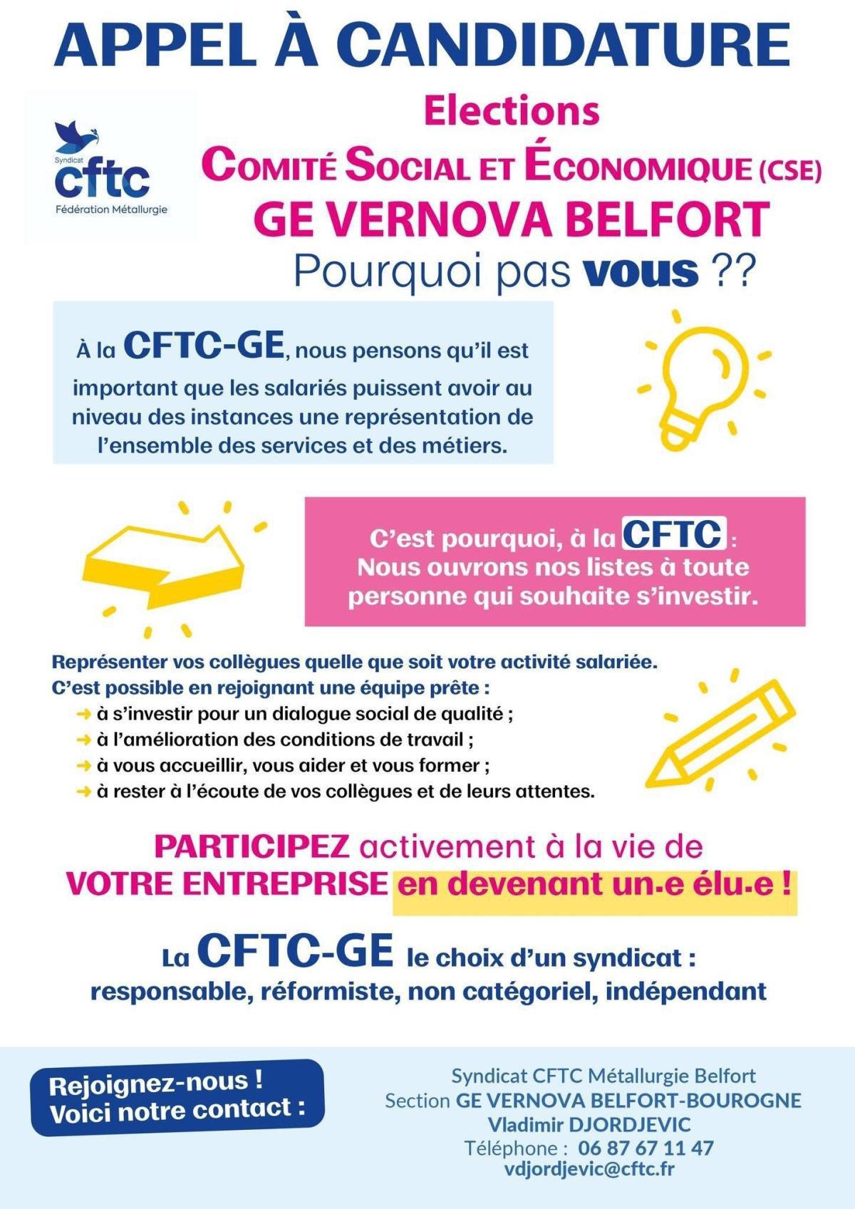 GE Vernova Belfort : appel à candidatures de la CFTC
