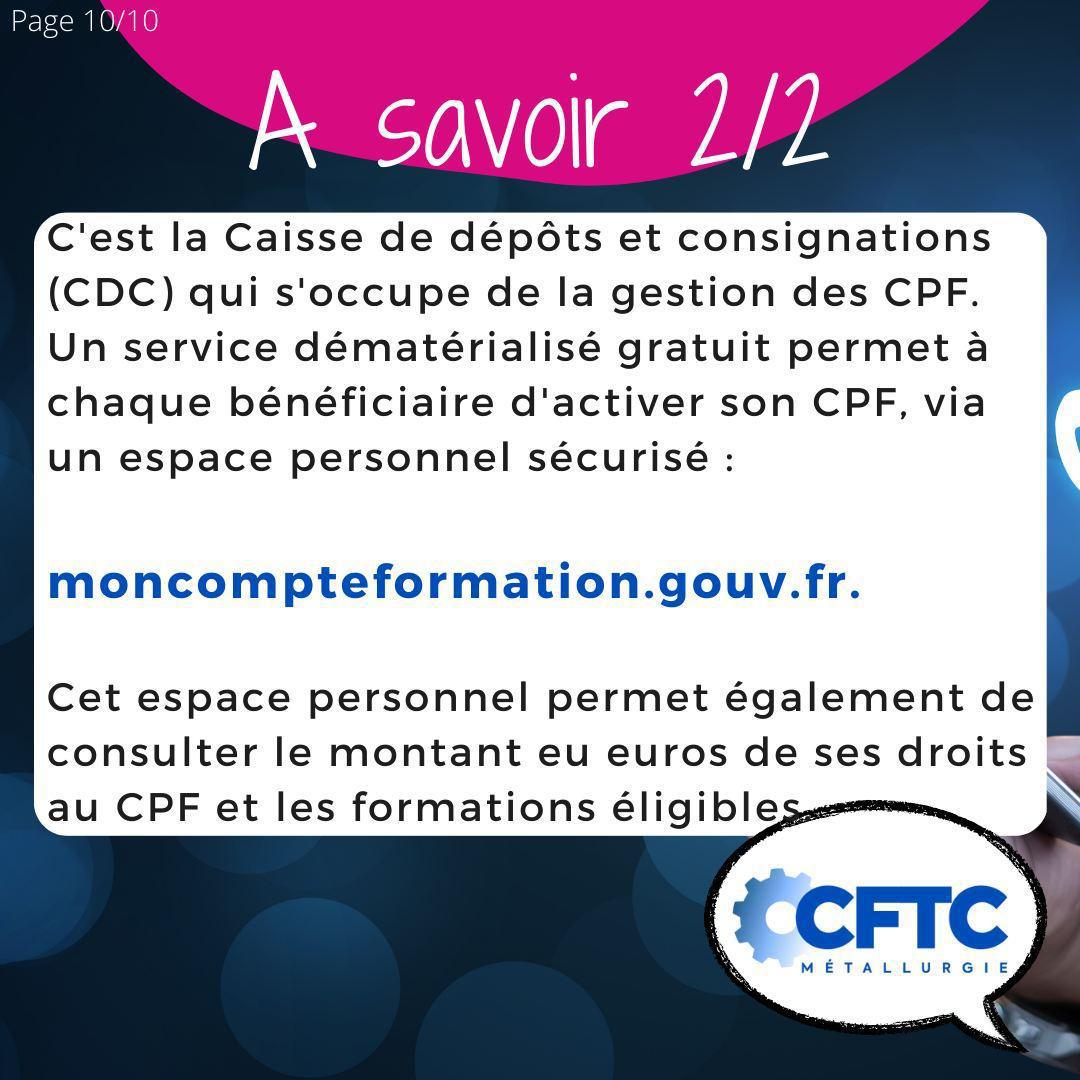 Le CPF (compte personnel de formation) Le CPF (compte personnel de formation)