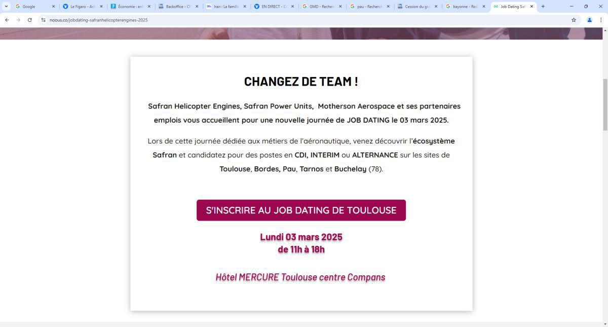 Le groupe Safran organise un Job dating le 3 mars à Toulouse