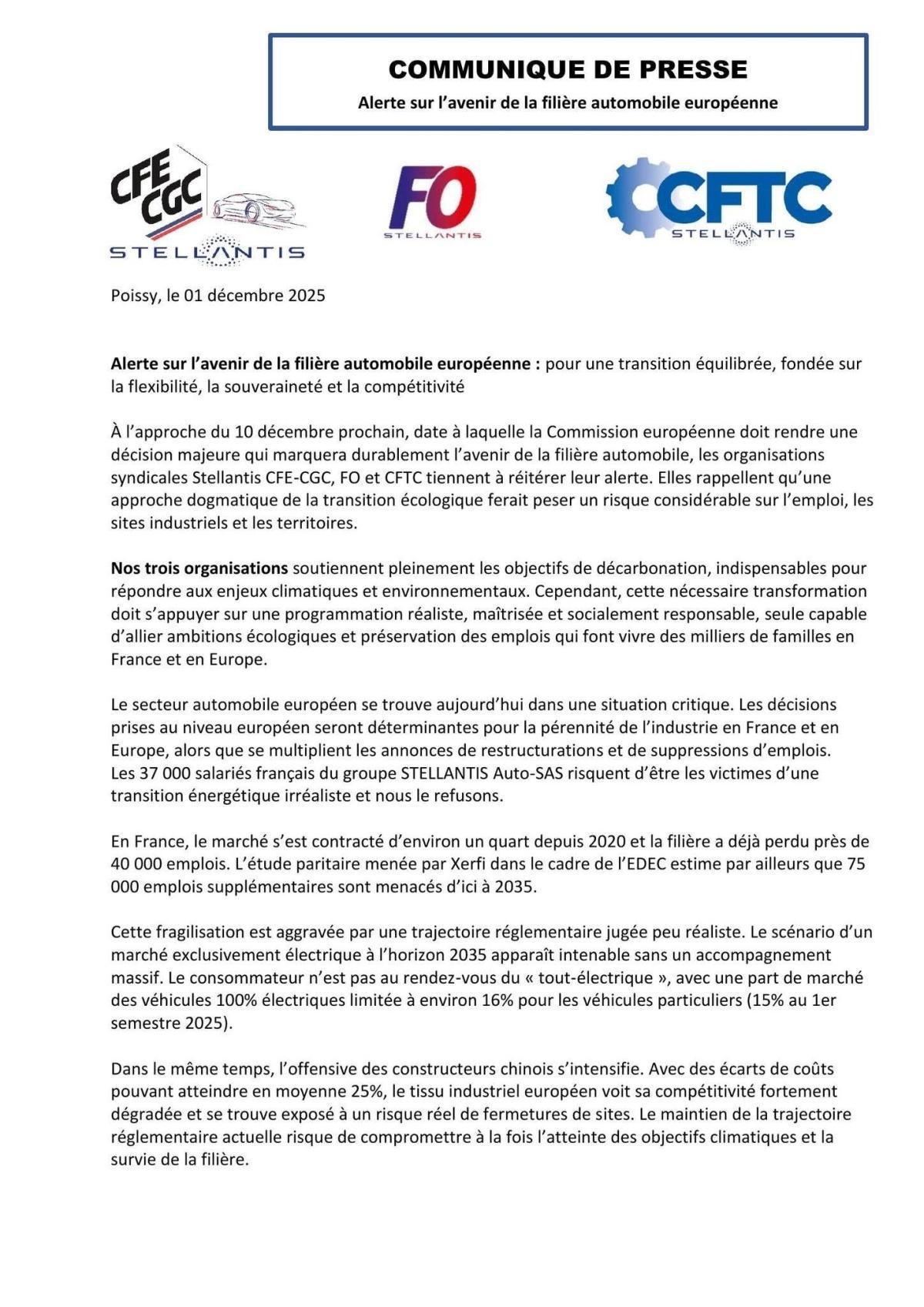  Alerte sur l'avenir de la filière automobile européenne 