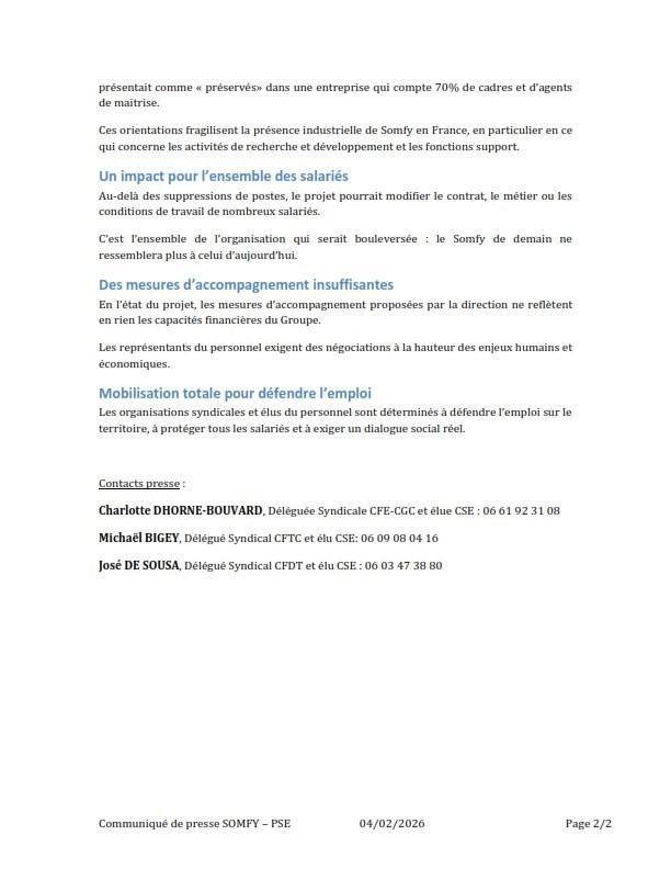 PSE du groupe Somfy : les communiqués de presse de l'intersyndicale