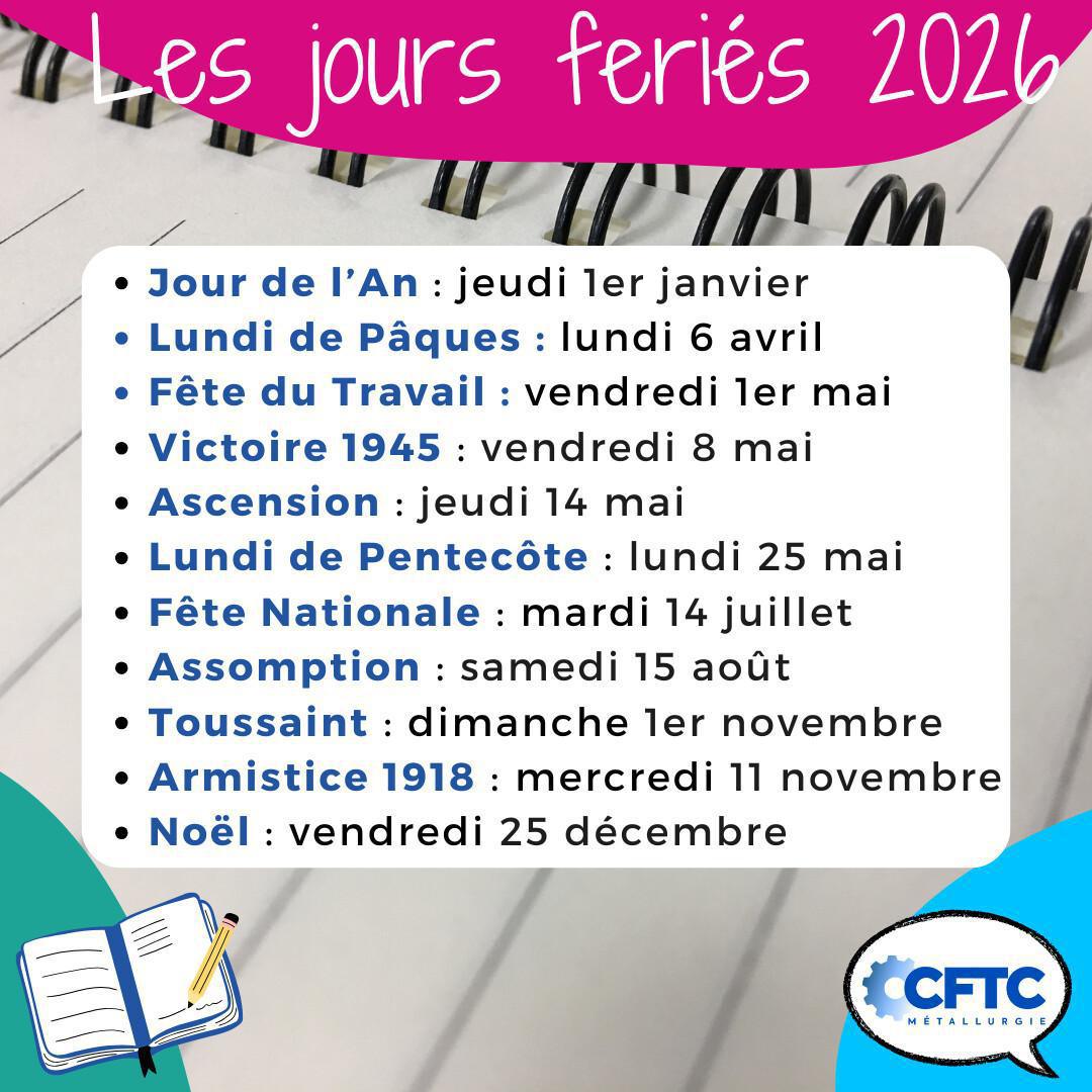 Les jours feriés en 2026 🗓️