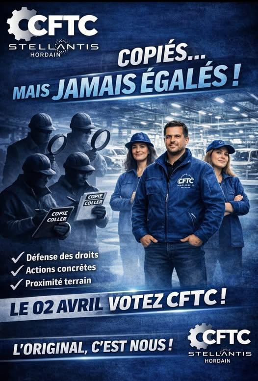 Elections Stellantis : bravo aux équipes CFTC de Charleville, Hordain et Vesoul !