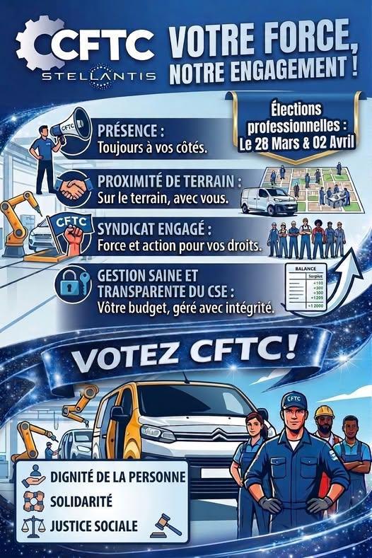 Elections Stellantis : bravo aux équipes CFTC de Charleville, Hordain et Vesoul !