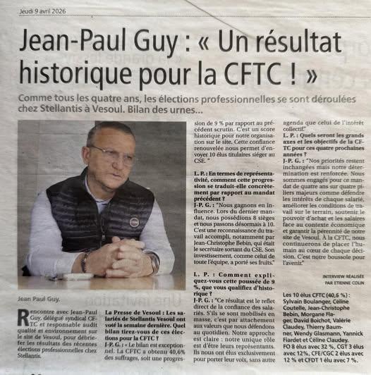 Elections Stellantis : bravo aux équipes CFTC de Charleville, Hordain et Vesoul !