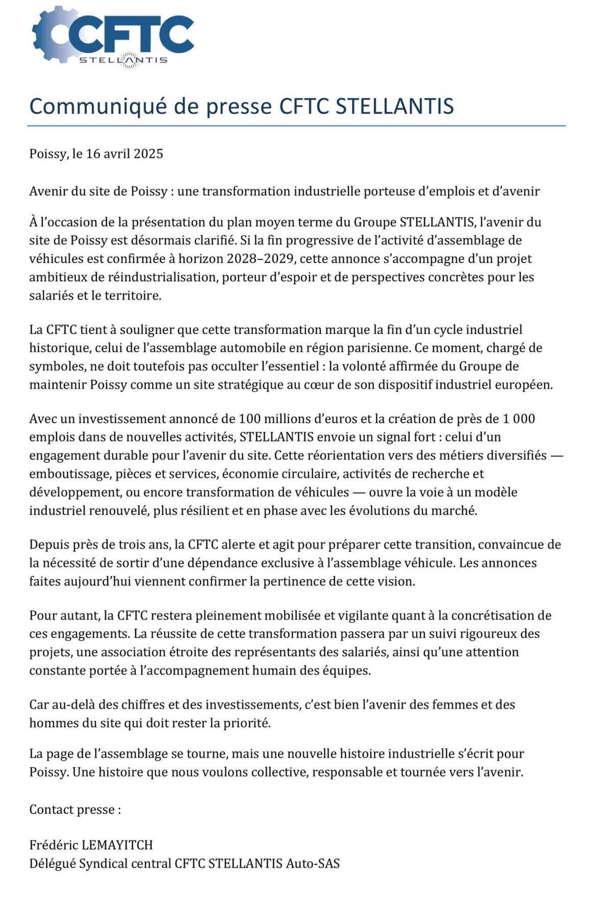 Avenir du site de Poissy : une transformation industrielle porteuse d'emplois et d'avenir